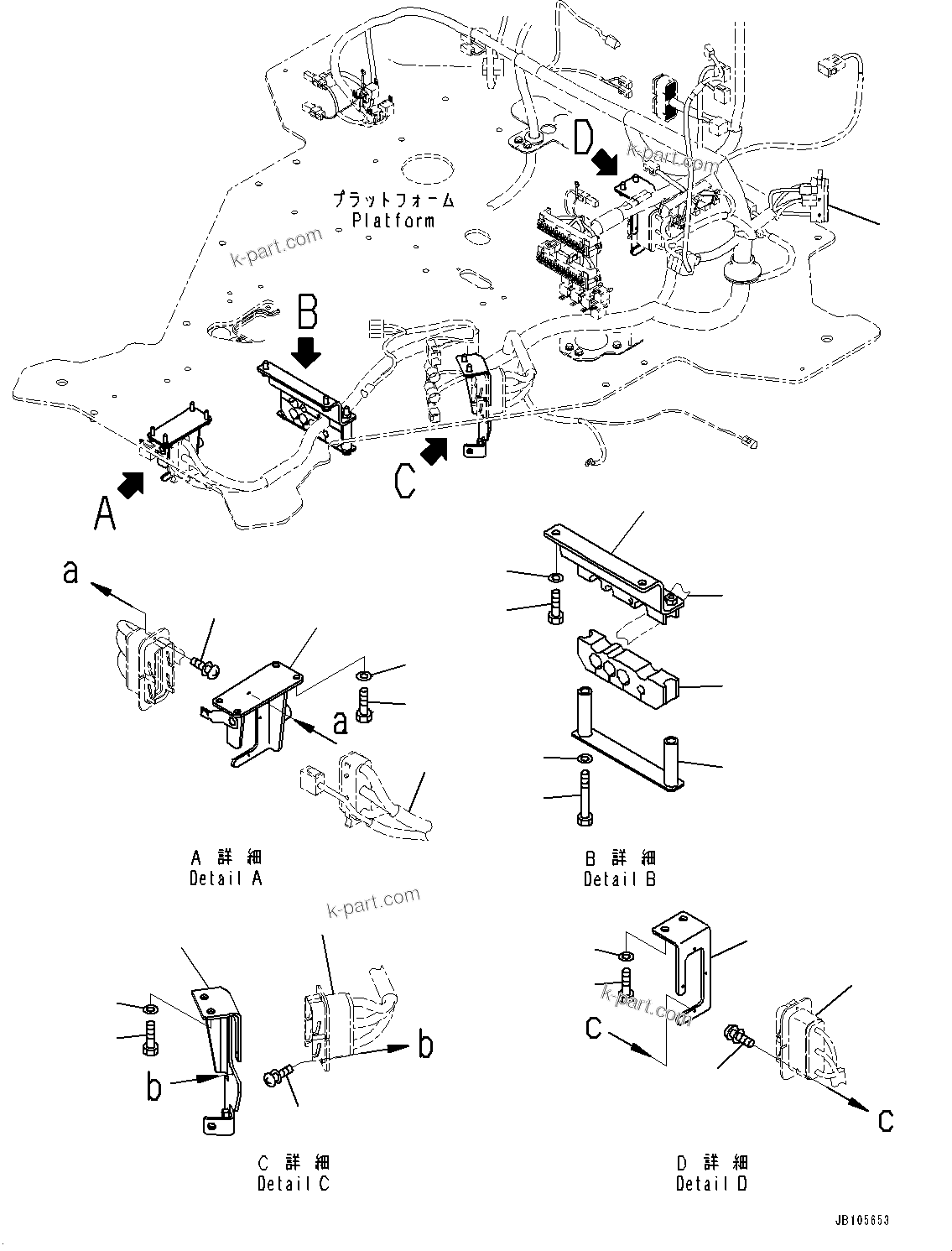 Komatsu parts book diagram for GD955-7M0 S/N 31001-UP: FLOOR, WIRING HARNESS MOUNTING (4/7)(#30001-)
