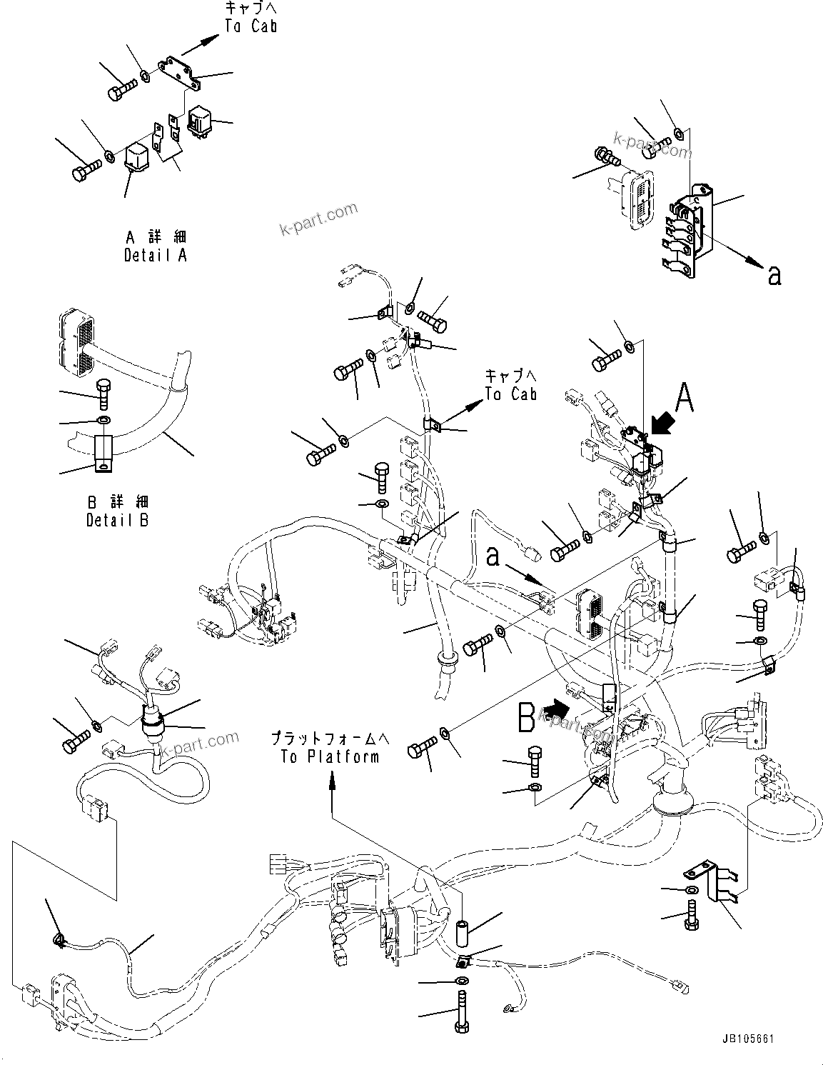 Komatsu parts book diagram for GD955-7M0 S/N 31001-UP: FLOOR, WIRING HARNESS MOUNTING (7/7)(#30001-)