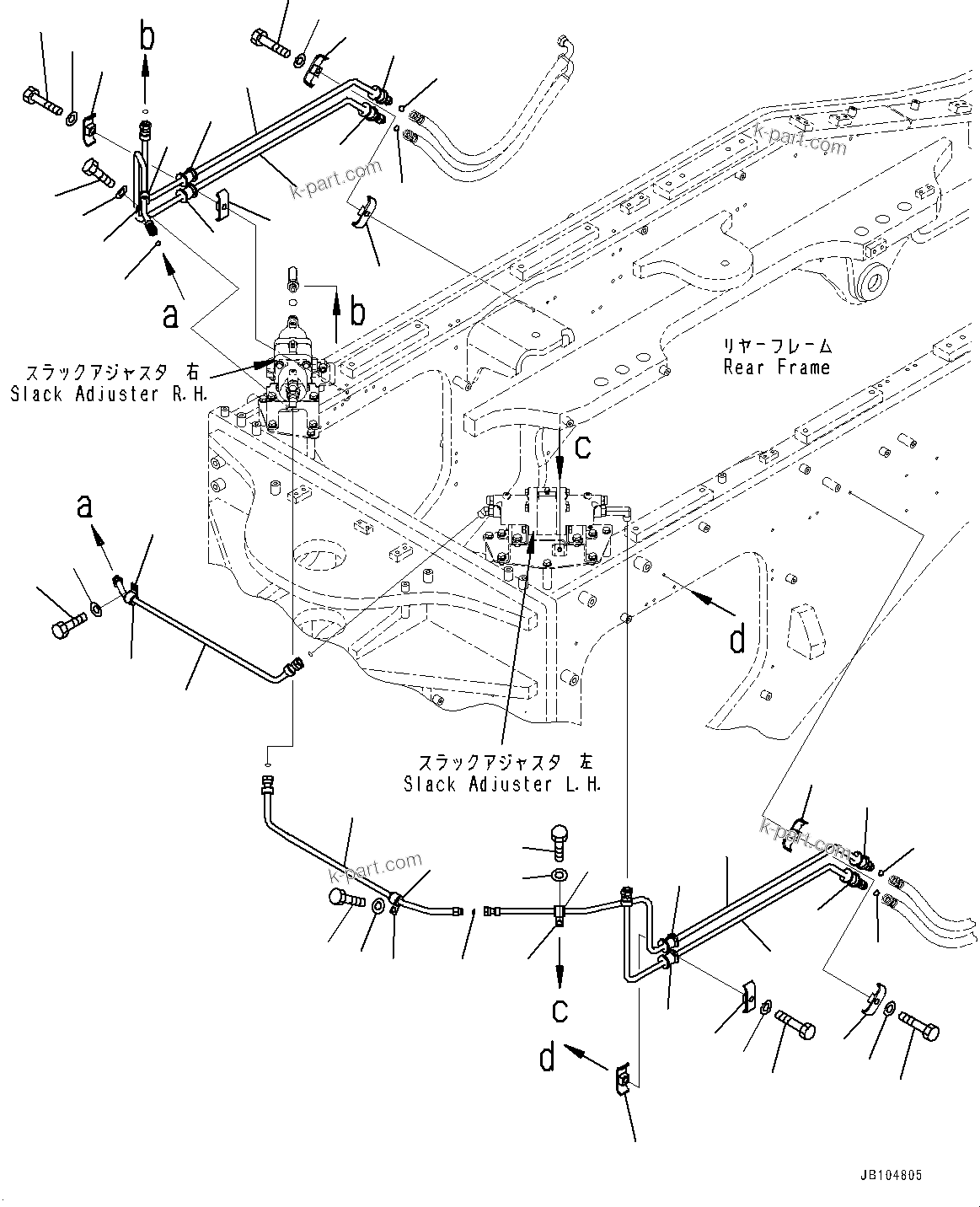 Komatsu parts book diagram for GD955-7M0 S/N 31001-UP: BRAKE PIPING, SLACK ADJUSTER PIPING(#30001-)