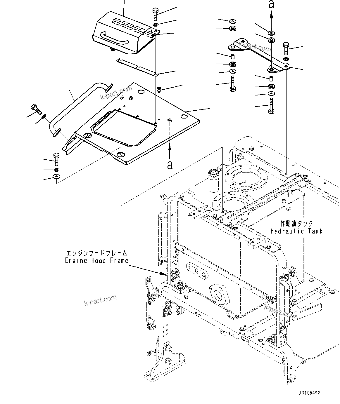 Komatsu parts book diagram for GD955-7M0 S/N 31001-UP: ENGINE HOOD, HYDRAULIC TANK COVER(#30001-)