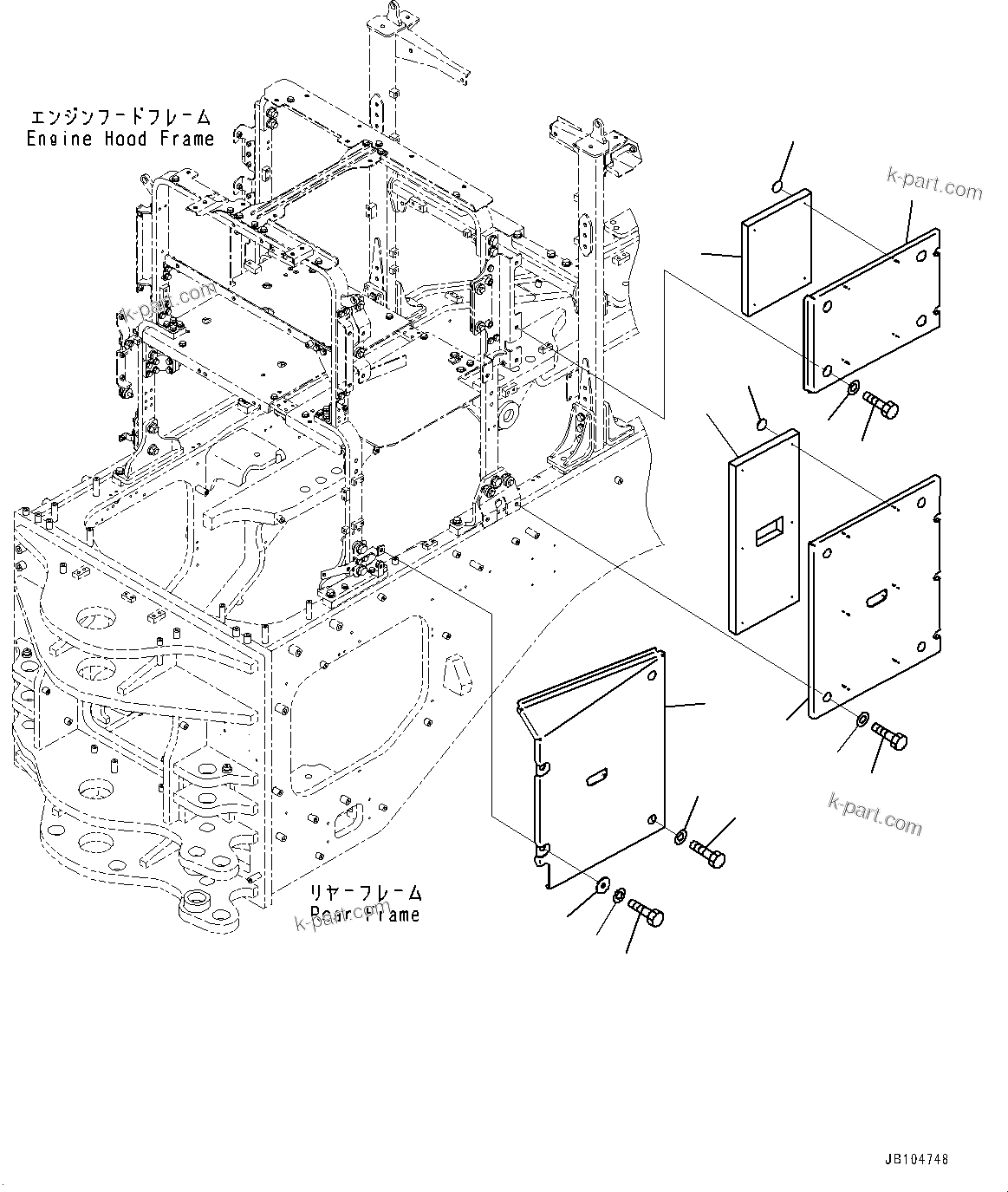 Komatsu parts book diagram for GD955-7M0 S/N 31001-UP: ENGINE HOOD, COVER, L.H. (1/4)(#30001-)