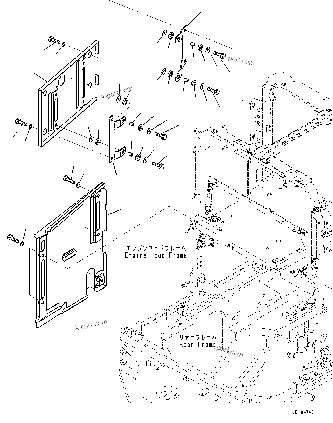 Komatsu parts book diagram for GD955-7M0 S/N 31001-UP: ENGINE HOOD, COVER, R.H. (1/3)(#30001-)