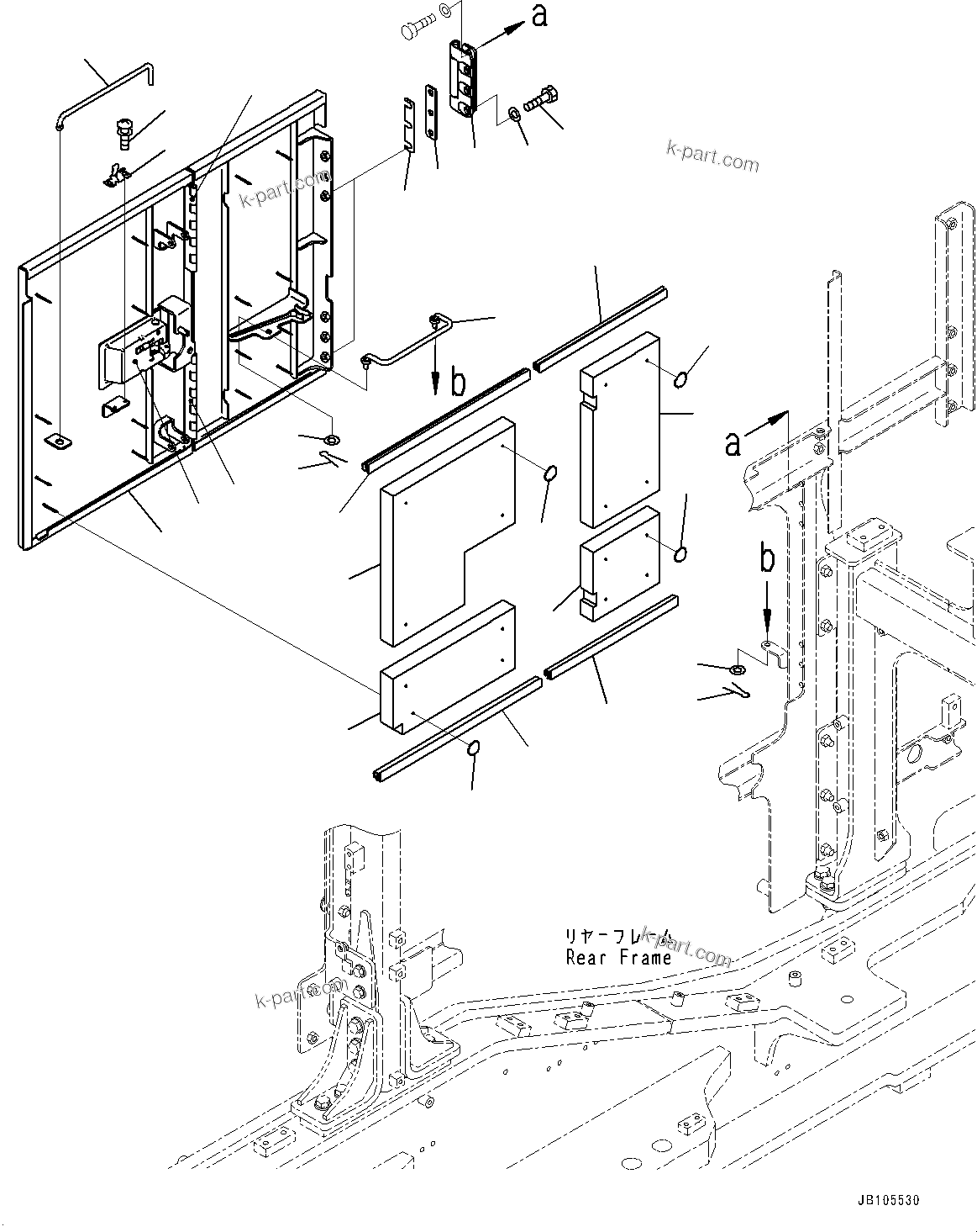 Komatsu parts book diagram for GD955-7M0 S/N 31001-UP: ENGINE HOOD, SIDE DOOR, R.H. (2/3)(#30001-)