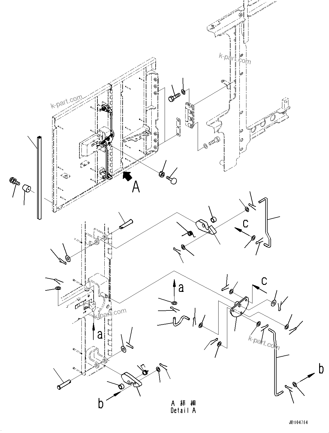 Komatsu parts book diagram for GD955-7M0 S/N 31001-UP: ENGINE HOOD, DOOR LOCK STRIKER(#30001-)