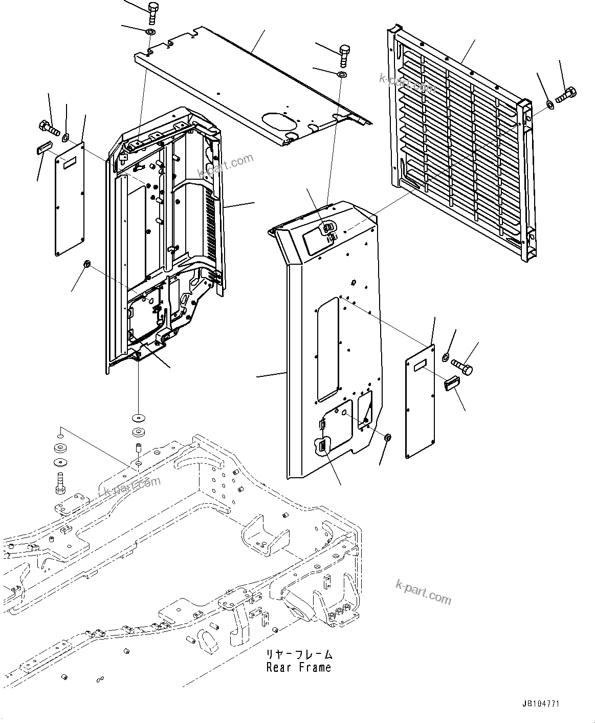 Komatsu parts book diagram for GD955-7M0 S/N 31001-UP: ENGINE HOOD, RADIATOR GUARD(#30001-)