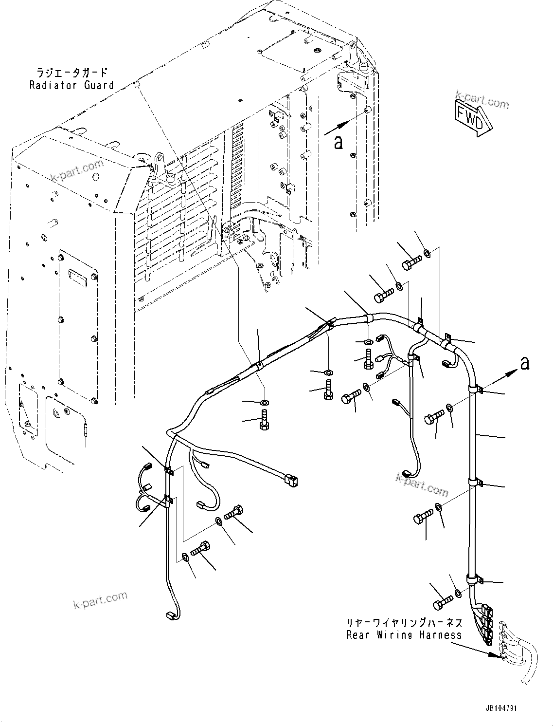 Komatsu parts book diagram for GD955-7M0 S/N 31001-UP: ENGINE HOOD, REARVIEW CAMERA AND WORKING LAMP WIRING HARNESS(#30001-)
