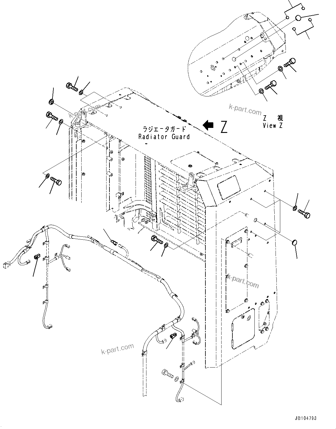 Komatsu parts book diagram for GD955-7M0 S/N 31001-UP: ENGINE HOOD, PARTS FOR LESS KOMVISION RADAR(#30001-)