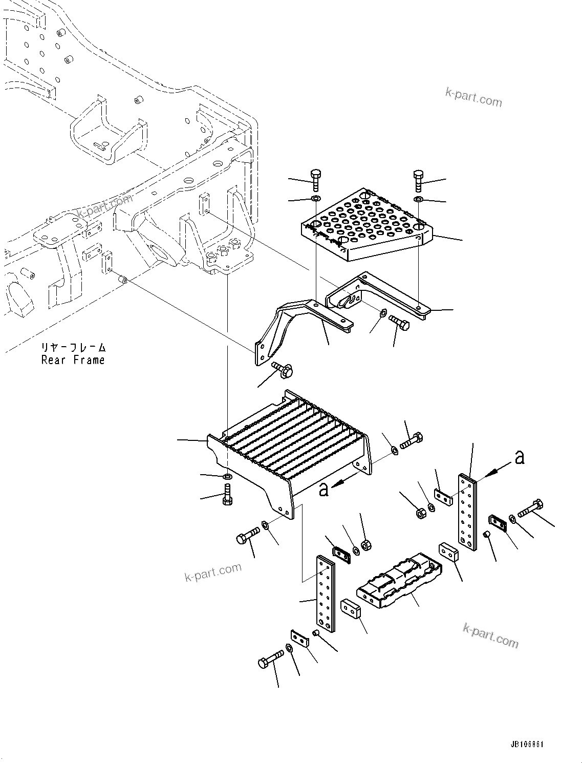 Komatsu parts book diagram for GD955-7M0 S/N 31001-UP: ENGINE HOOD, REAR STEP L.H.(#30001-)