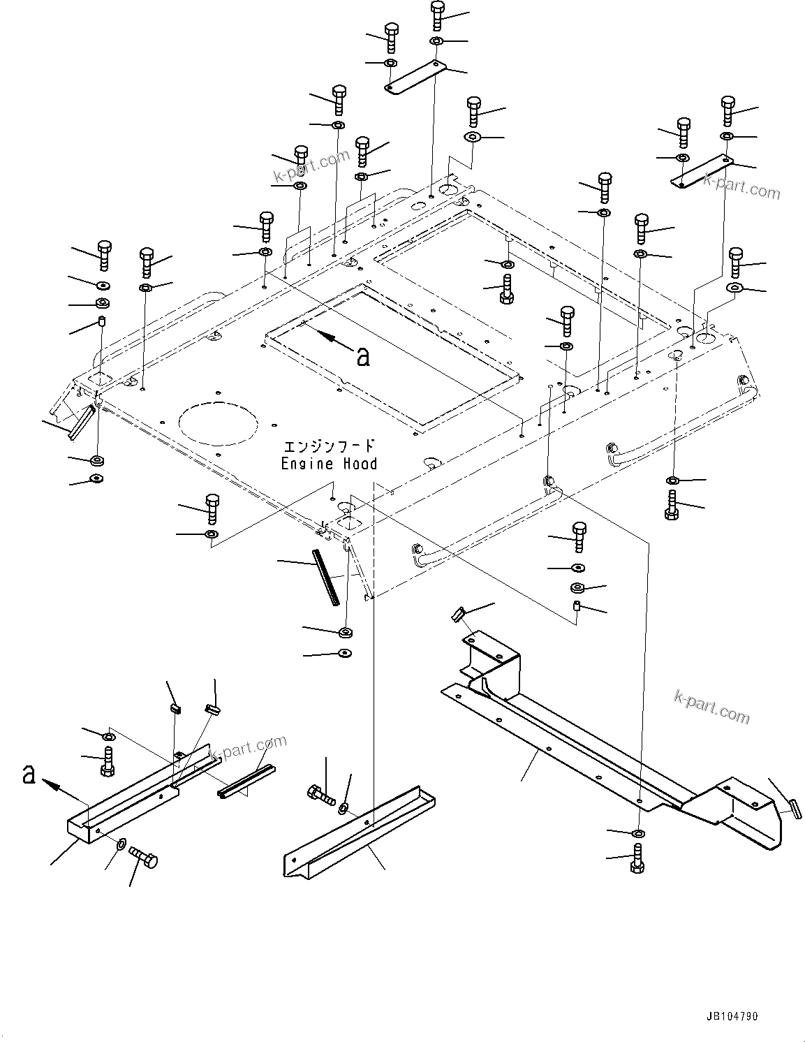 Komatsu parts book diagram for GD955-7M0 S/N 31001-UP: ENGINE HOOD, PARTS FOR LESS KOMVISION (1/2)(#30001-)