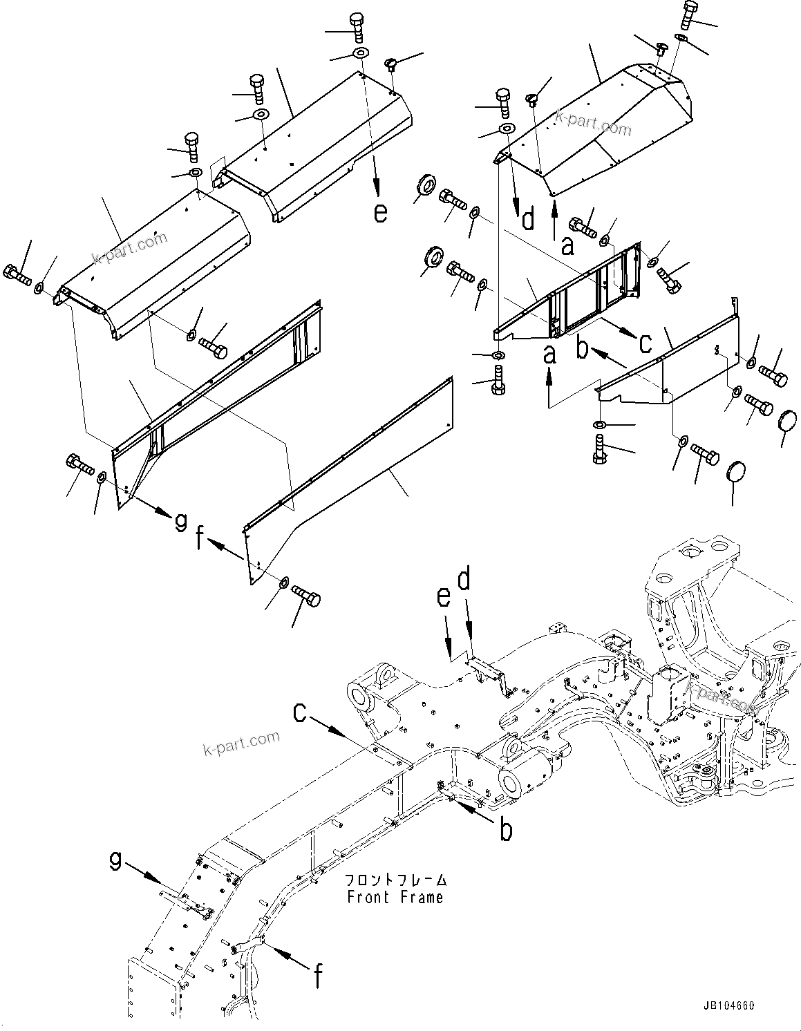 Komatsu parts book diagram for GD955-7M0 S/N 31001-UP: FRONT FRAME COVER, FRONT COVER (1/2)(#30001-)