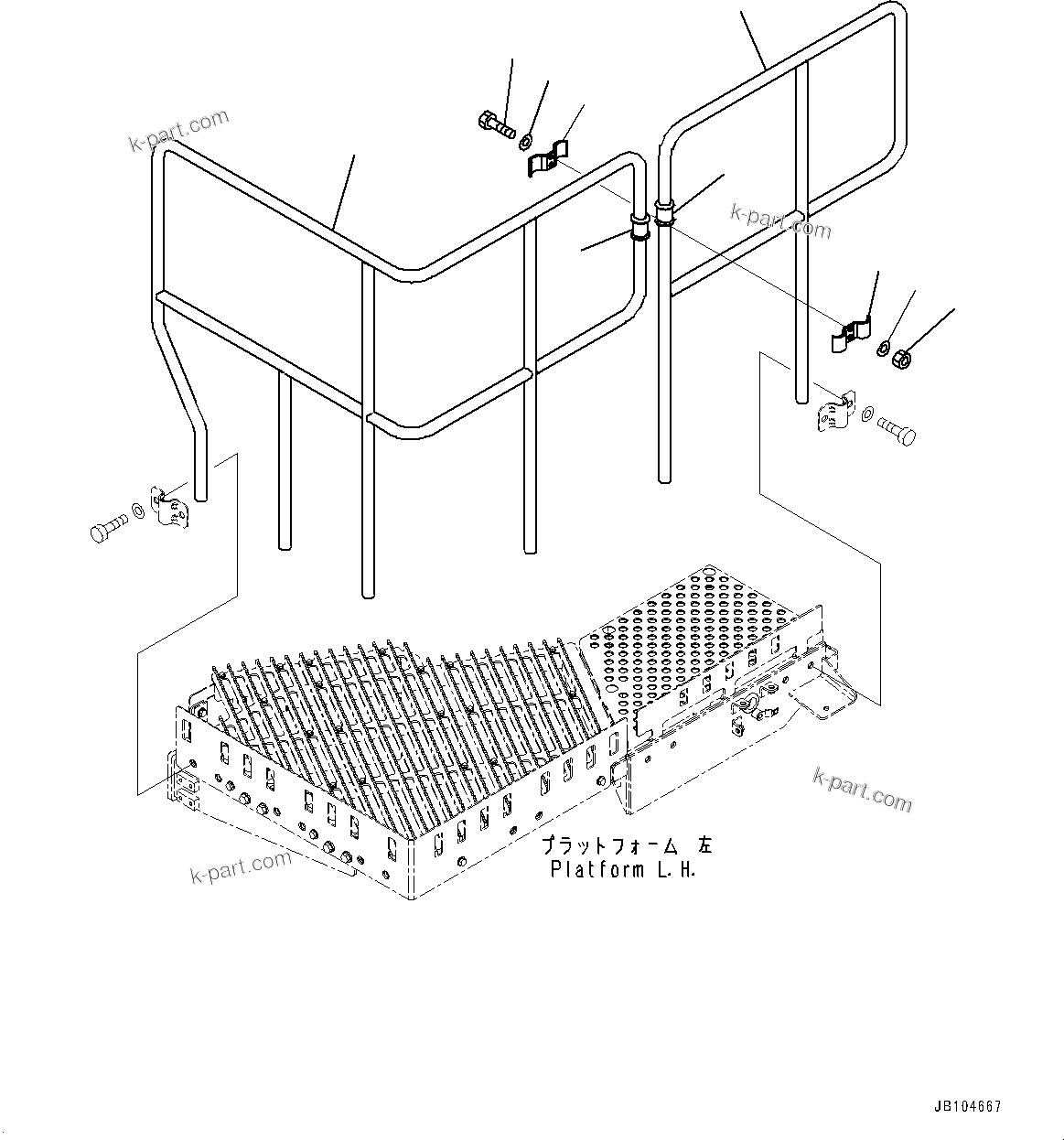 Komatsu parts book diagram for GD955-7M0 S/N 31001-UP: PLATFORM, HANDRAIL, L.H.(#30001-)