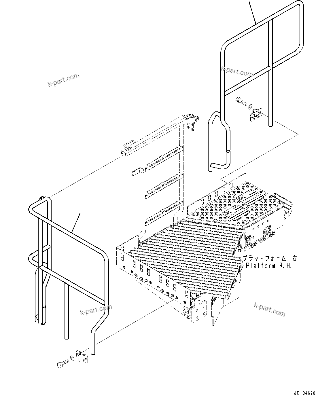Komatsu parts book diagram for GD955-7M0 S/N 31001-UP: PLATFORM, HANDRAIL, R.H.(#30001-)