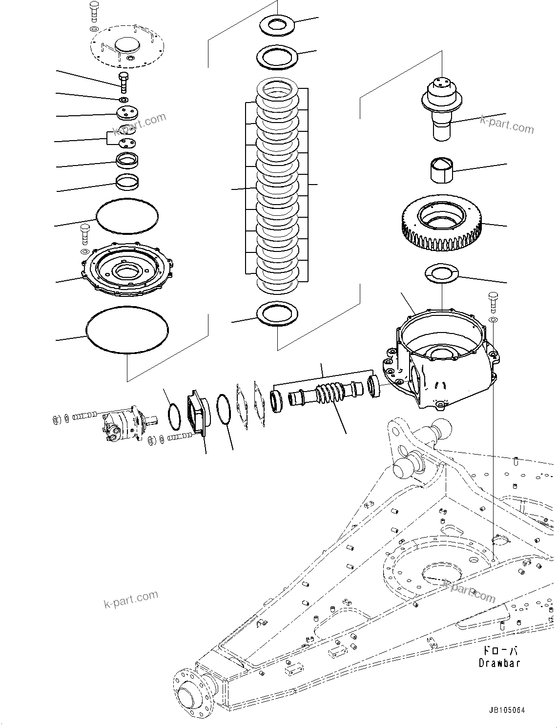 Komatsu parts book diagram for GD955-7M0 S/N 31001-UP: CIRCLE DRAWBAR, CIRCLE ROTATION DEVICE(#30001-)