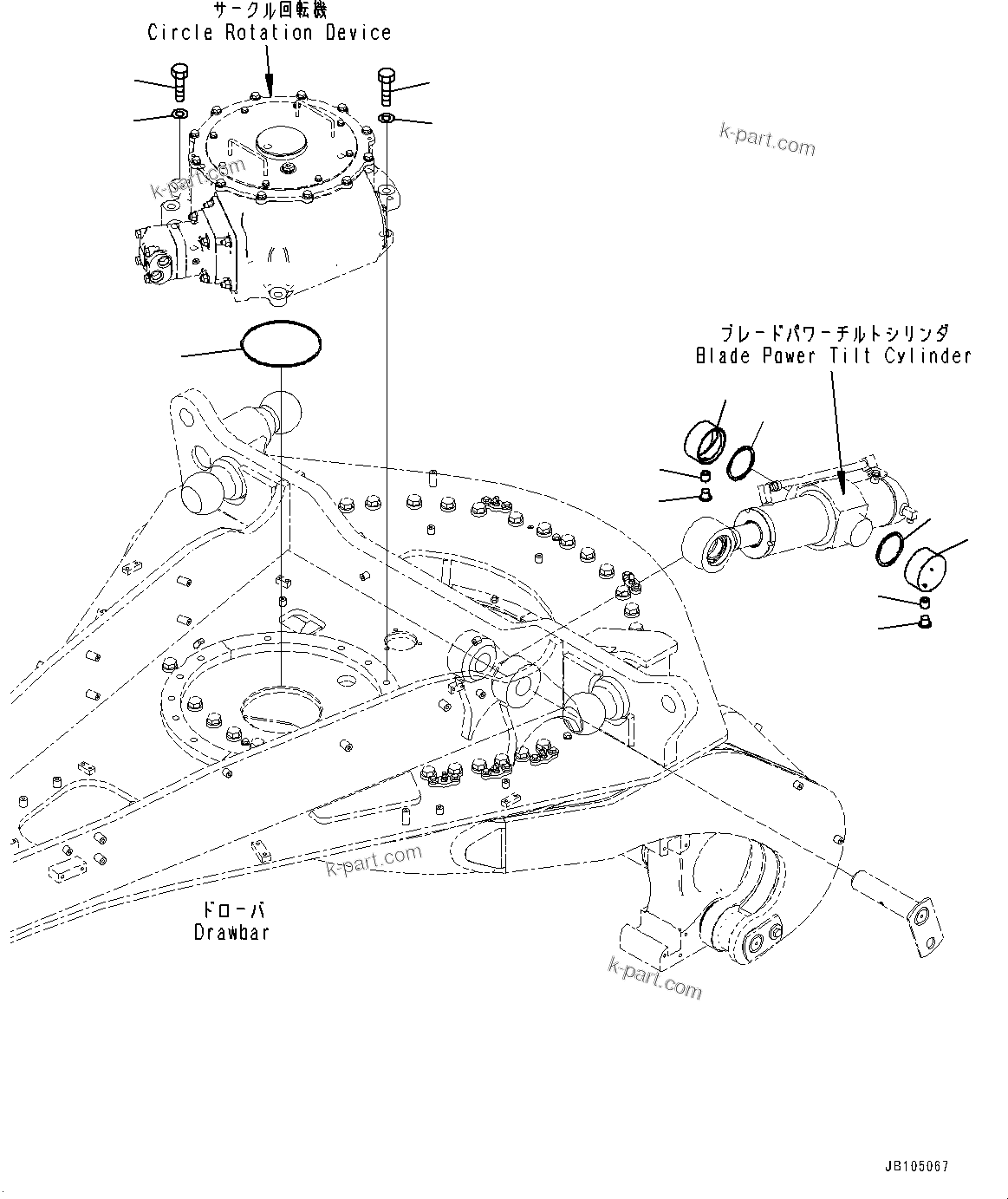 Komatsu parts book diagram for GD955-7M0 S/N 31001-UP: CIRCLE DRAWBAR, PLUG BOLT(#30001-)
