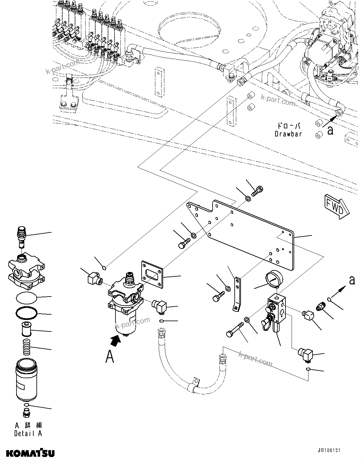 Komatsu parts book diagram for GD955-7M0 S/N 31001-UP: CIRCLE DRAWBAR, REMOTE FILL(#30001-)