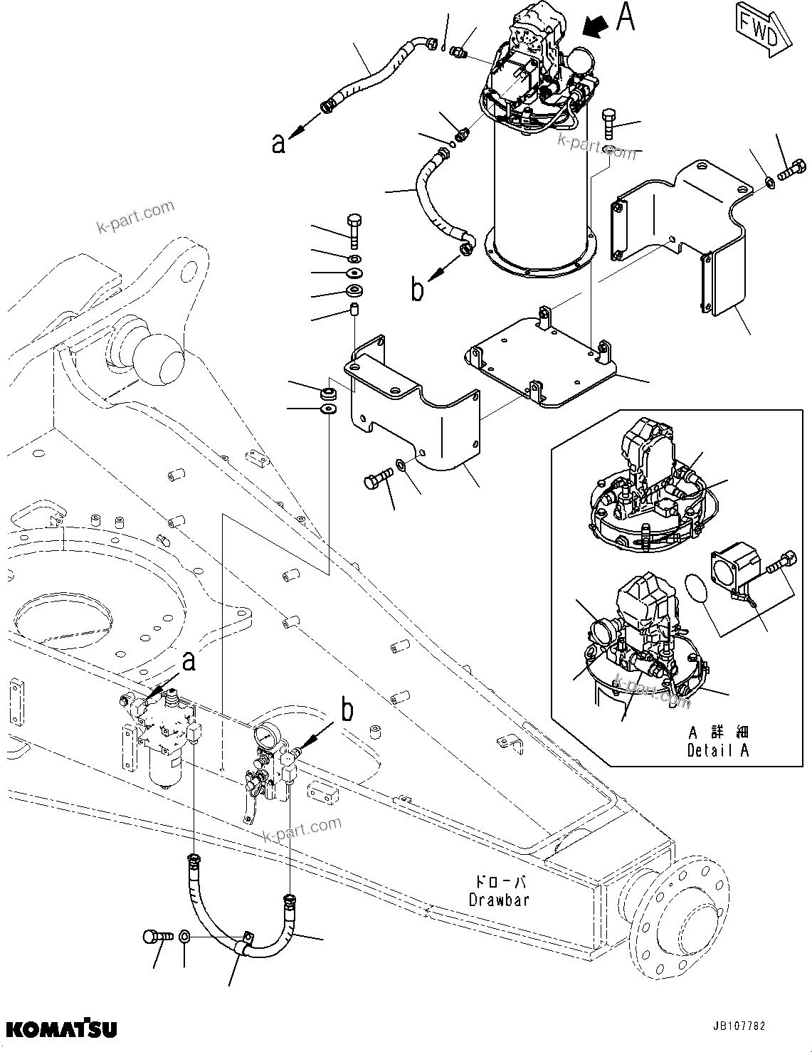 Komatsu parts book diagram for GD955-7M0 S/N 31001-UP: CIRCLE DRAWBAR, GREASE PUMP(#30001-)