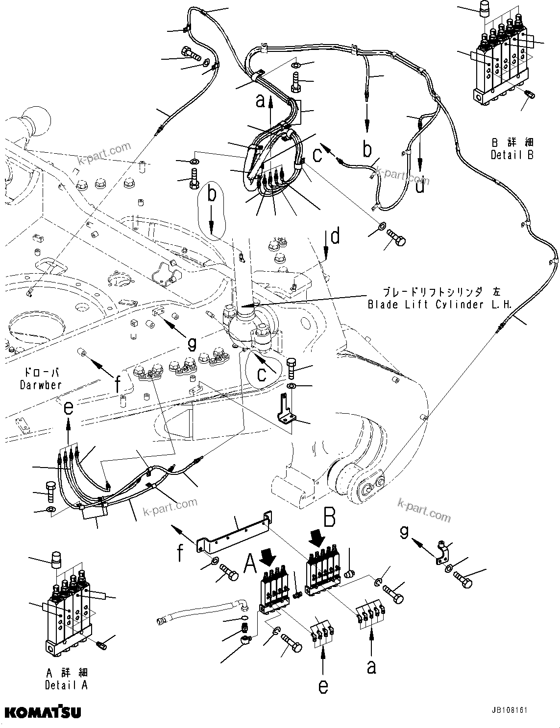 Komatsu parts book diagram for GD955-7M0 S/N 31001-UP: CIRCLE DRAWBAR, INJECTOR L.H.(#30001-)