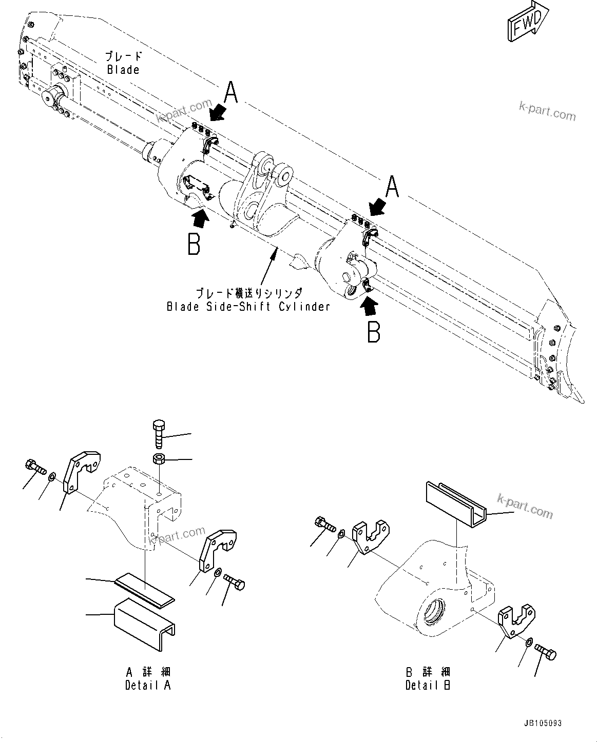 Komatsu parts book diagram for GD955-7M0 S/N 31001-UP: BLADE RAIL GUIDE, (#30001-)