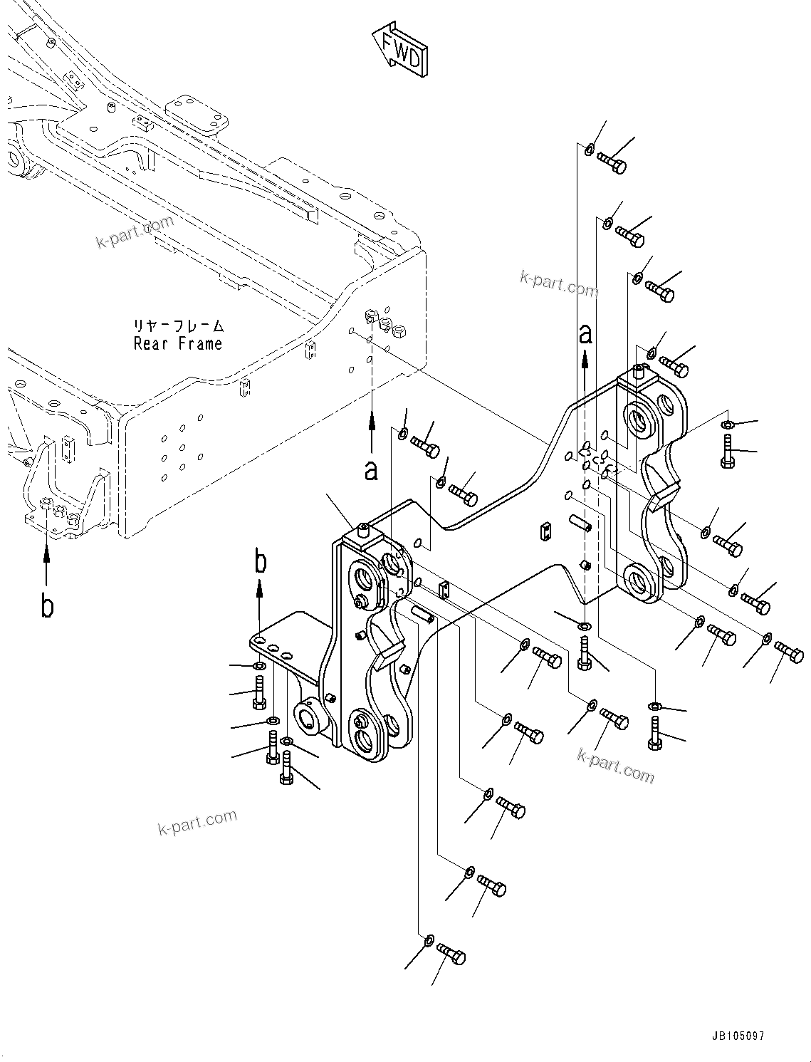 Komatsu parts book diagram for GD955-7M0 S/N 31001-UP: RIPPER, MOUNTING PARTS(#30001-)