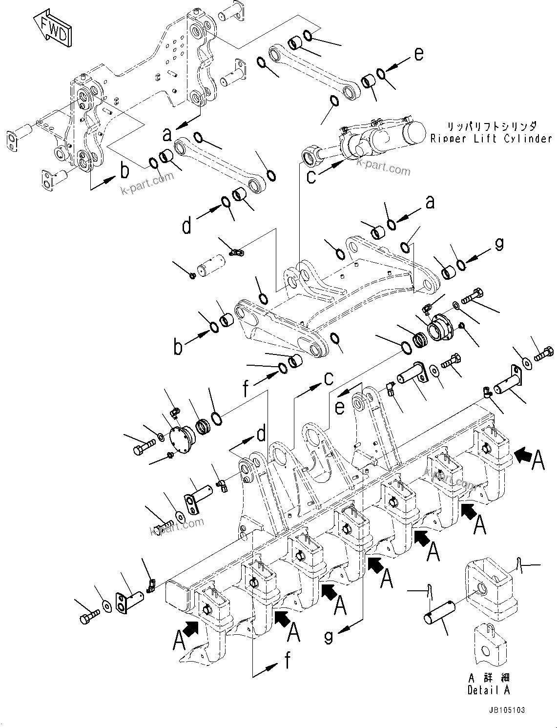Komatsu parts book diagram for GD955-7M0 S/N 31001-UP: RIPPER, SUPPORT (3 RIPPER SHANK AND POINT, WITH 4-ADDITIONAL RIPPER SHANK)(#30001-)