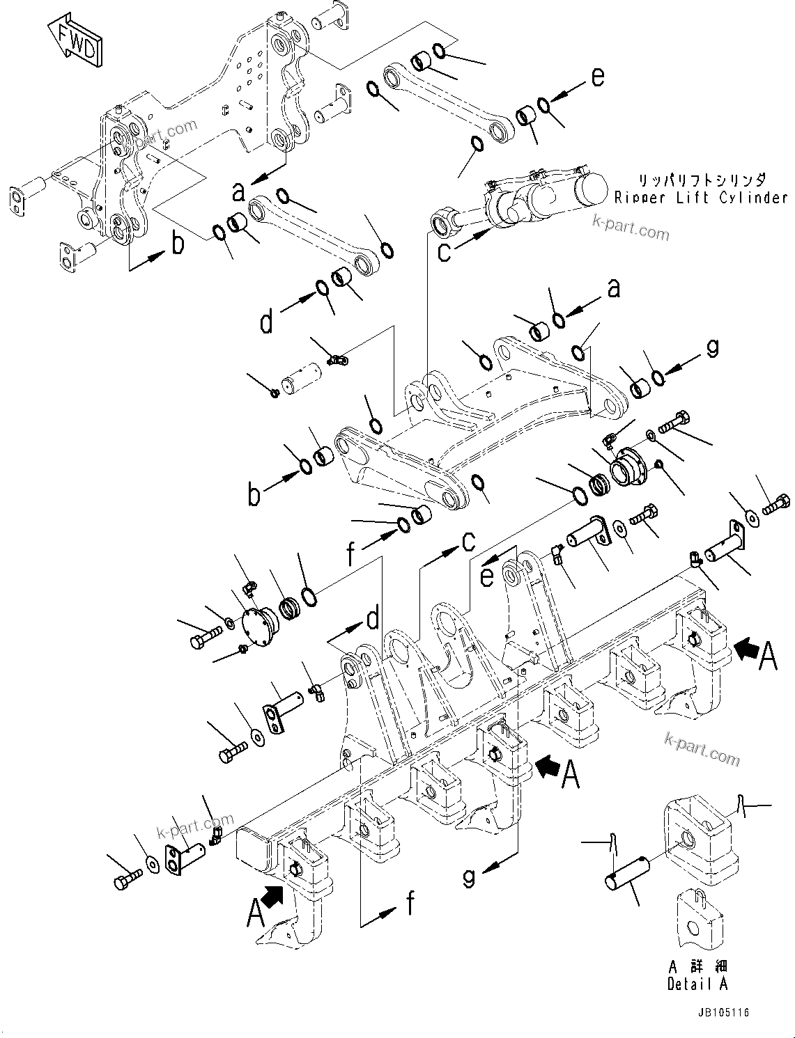 Komatsu parts book diagram for GD955-7M0 S/N 31001-UP: RIPPER, SUPPORT (3 RIPPER SHANK AND POINT)(#30001-)