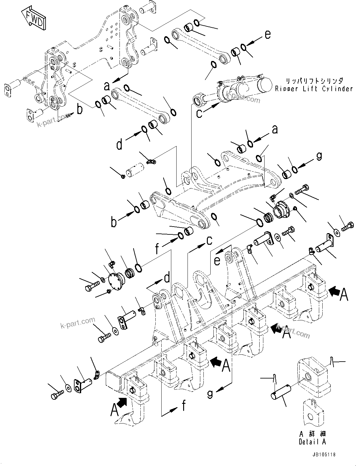 Komatsu parts book diagram for GD955-7M0 S/N 31001-UP: RIPPER, SUPPORT (3 RIPPER SHANK AND POINT, WITH 1-ADDITIONAL RIPPER SHANK)(#30001-)