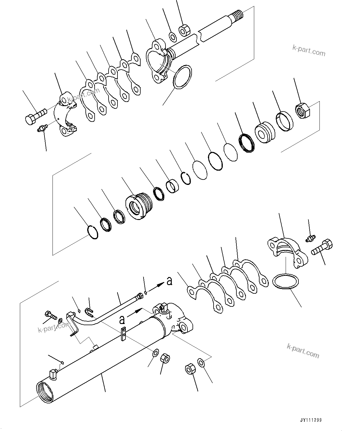 Komatsu parts book diagram for GD955-7M0 S/N 31001-UP: DRAWBAR SHIFT CYLINDER, INNER PARTS, DRAWBAR SHIFT CYLINDER(#30001-)