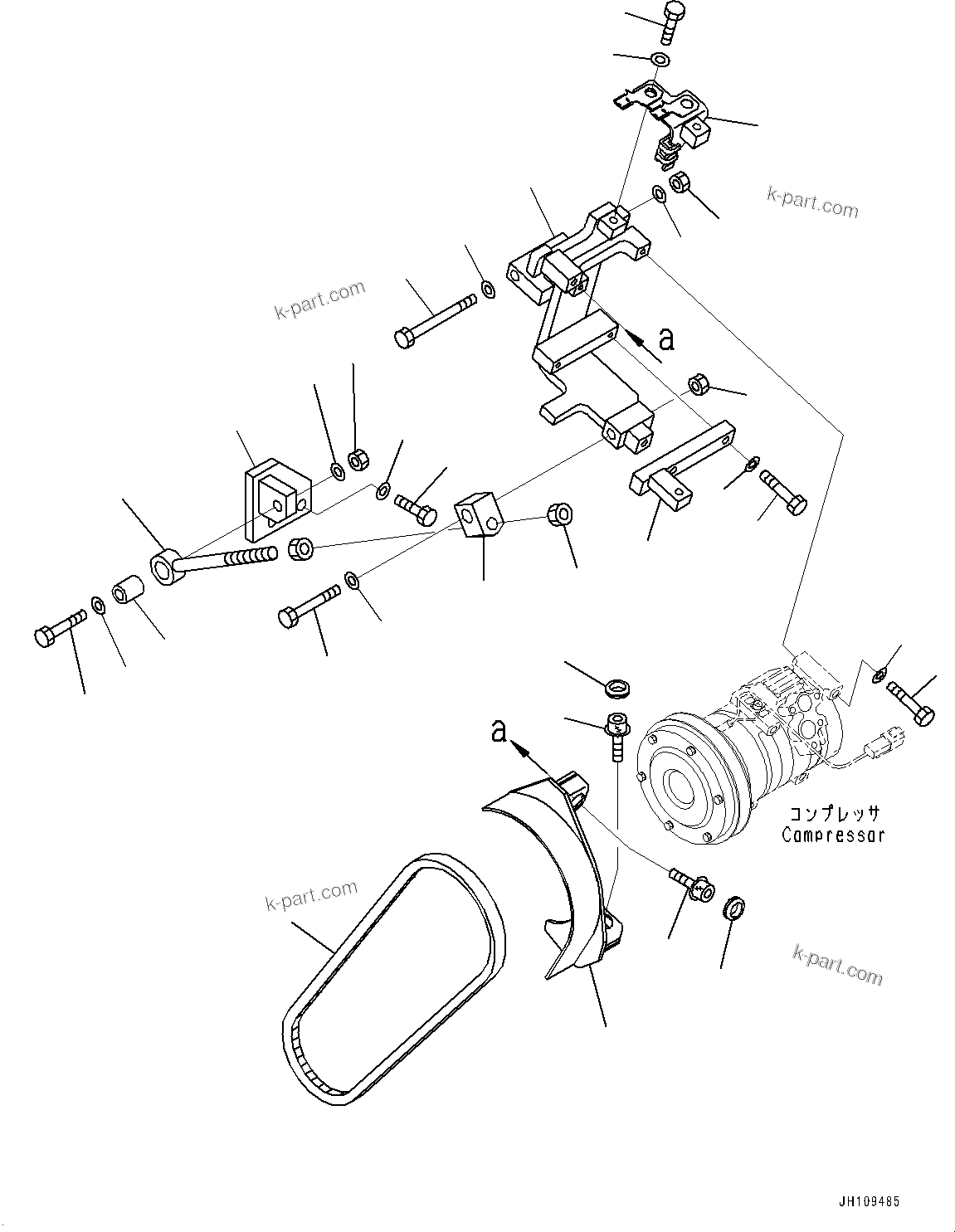 Komatsu parts book diagram for D275A-6 S/N 190001-UP (Mongolia Standard Machine): AIR CONDITIONER COMPRESSOR MOUNTING AND PIPING, MOUNTING(#180001-)