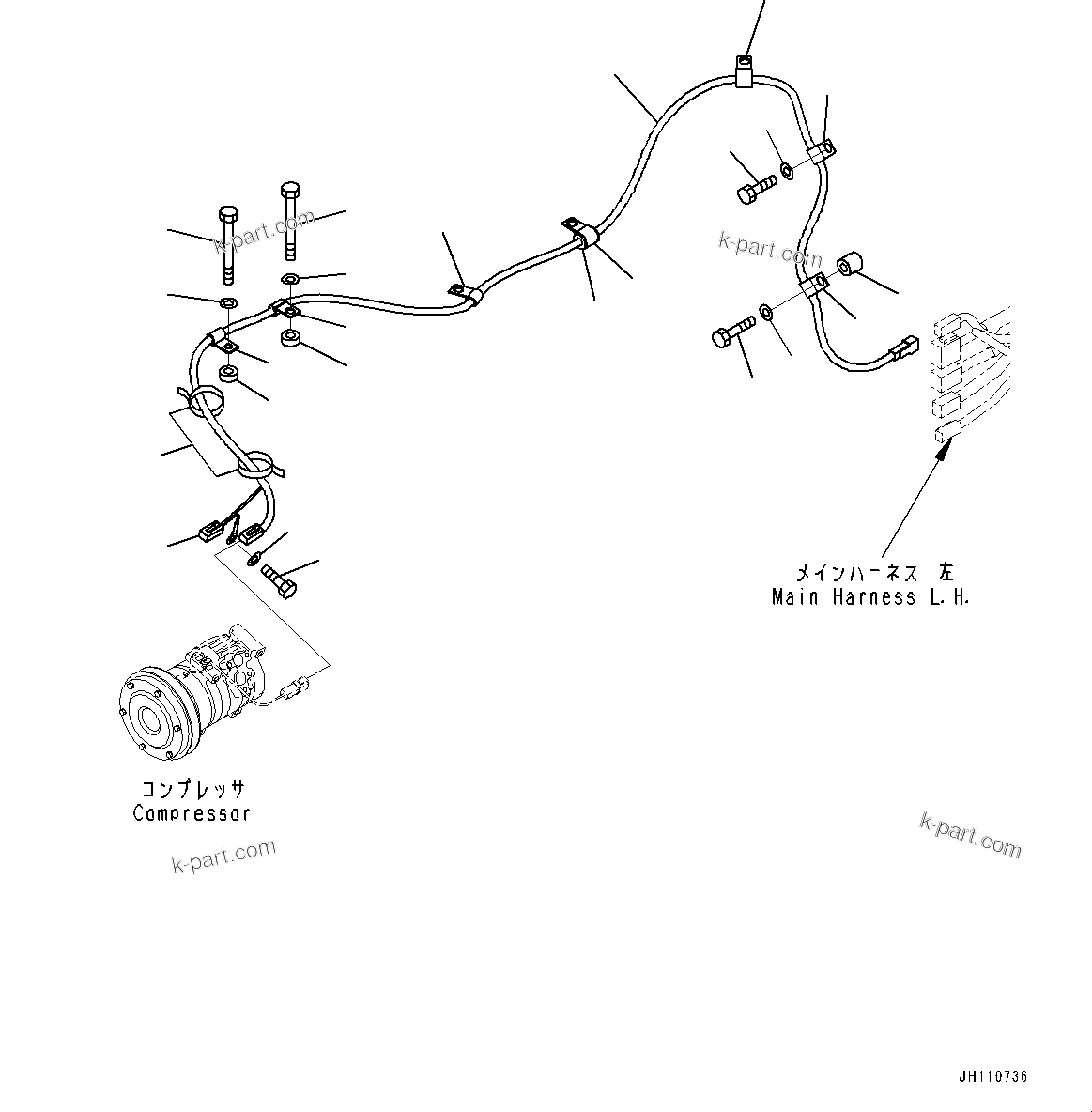 Komatsu parts book diagram for D275A-6 S/N 190001-UP (Mongolia Standard Machine): AIR CONDITIONER COMPRESSOR MOUNTING AND PIPING, WIRING HARNESS(#180001-)
