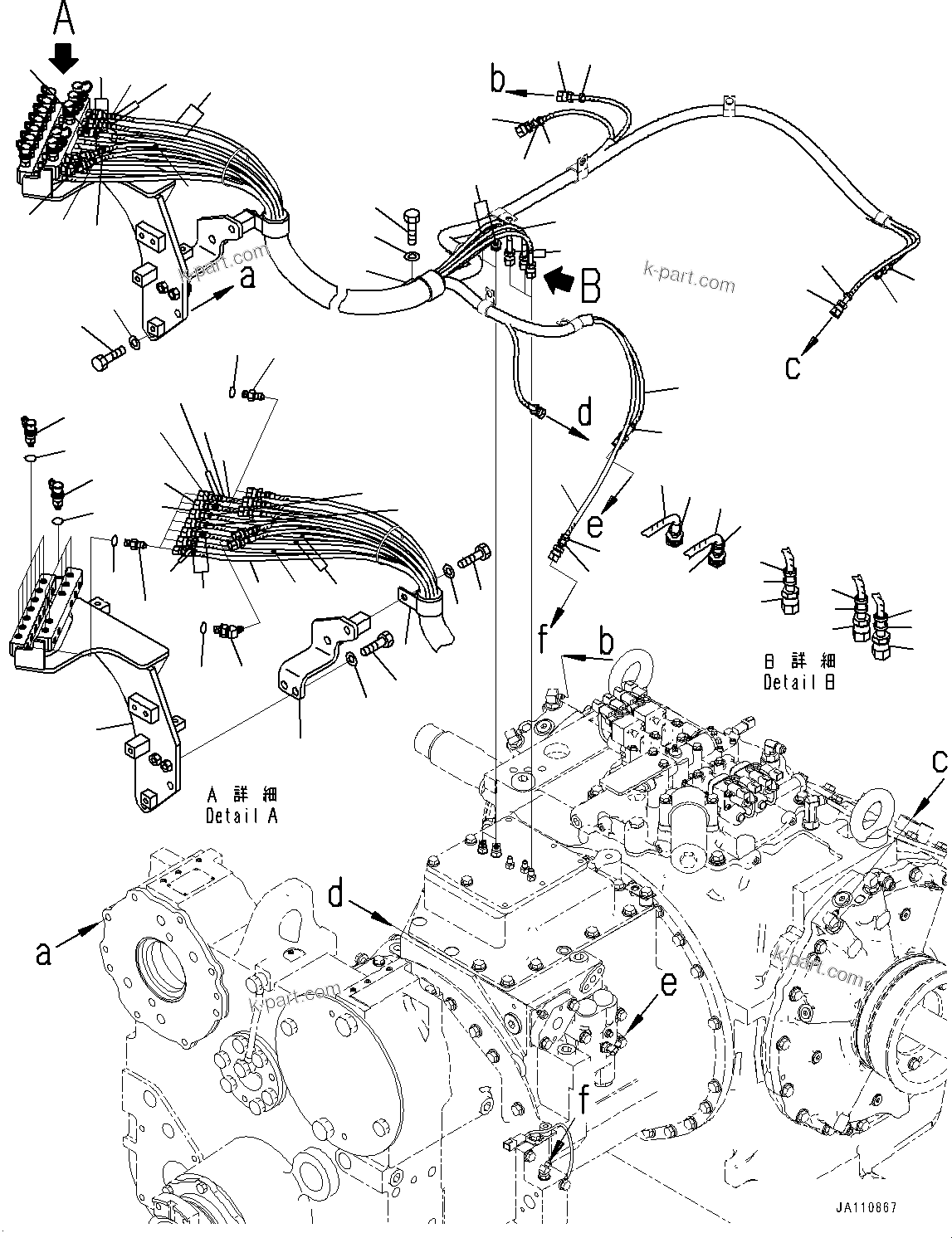 Komatsu parts book diagram for D275A-6 S/N 190001-UP (Mongolia Standard Machine): POWER TRAIN, CONCENTRATED PIPING(#180001-)