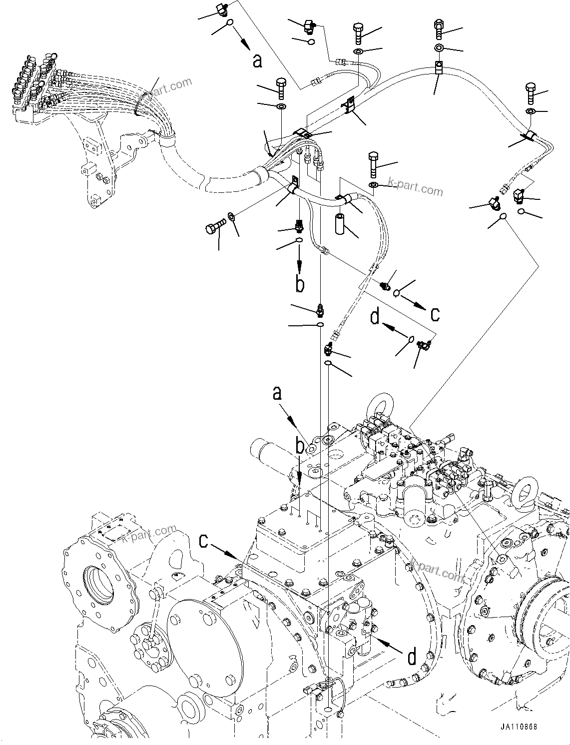 Komatsu parts book diagram for D275A-6 S/N 190001-UP (Mongolia Standard Machine): POWER TRAIN, CONCENTRATED PIPING MOUNTING(#180001-)
