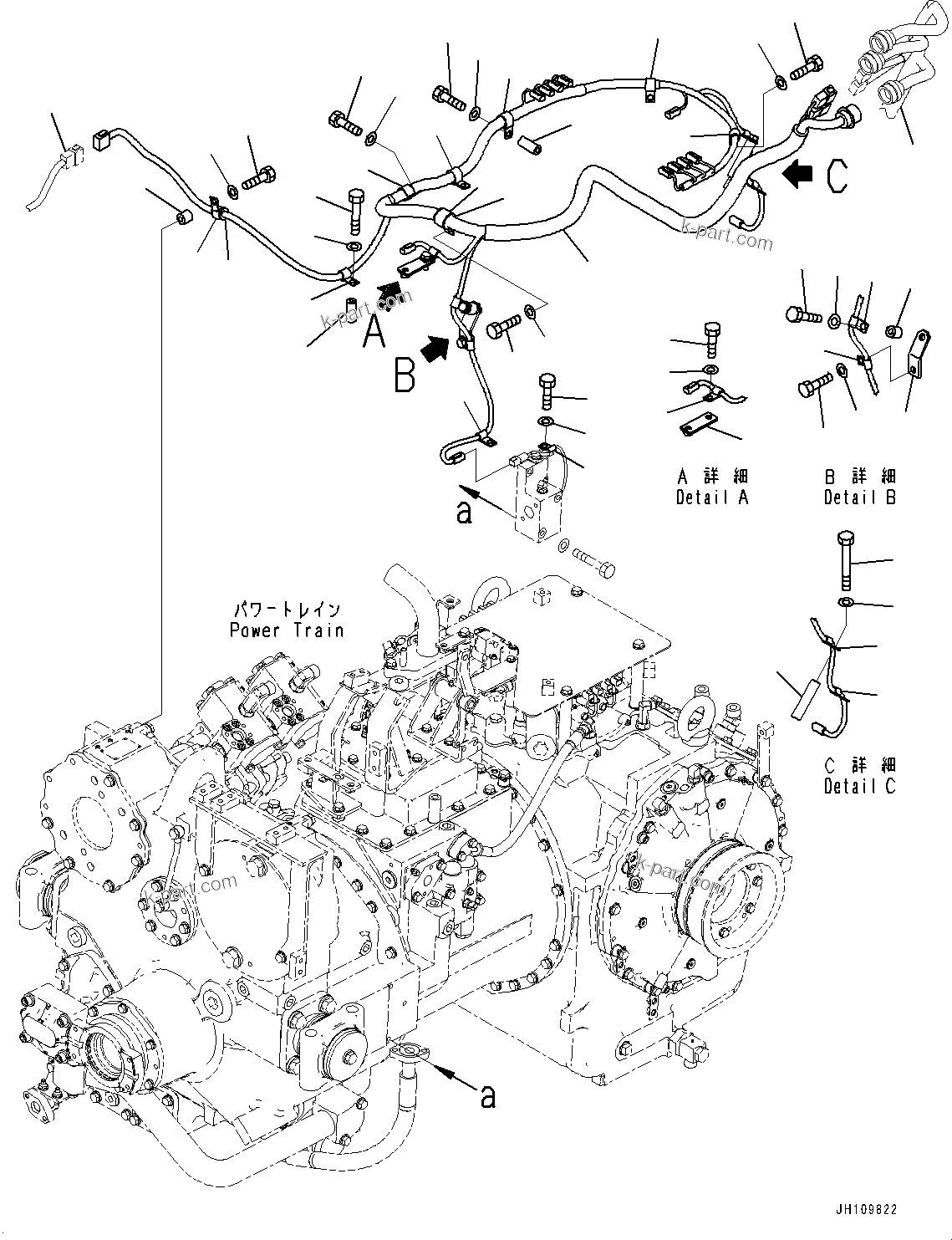 Komatsu parts book diagram for D275A-6 S/N 190001-UP (Mongolia Standard Machine): ELECTRIC WIRING HARNESS FOR POWERTRAIN CONTROL, POWER TRAIN WIRING HARNESS CLAMP(#180001-)