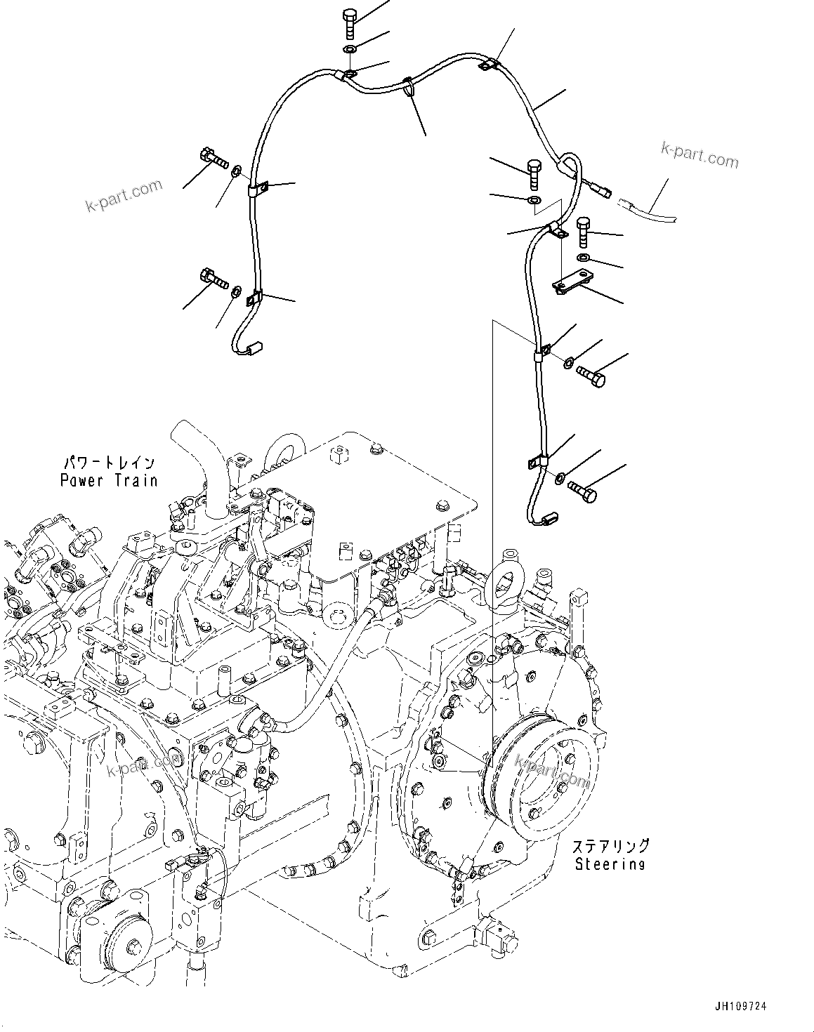 Komatsu parts book diagram for D275A-6 S/N 190001-UP (Mongolia Standard Machine): ELECTRIC WIRING HARNESS FOR POWERTRAIN CONTROL, OIL PAN HEATER WIRING HARNESS CLAMP(#180001-)