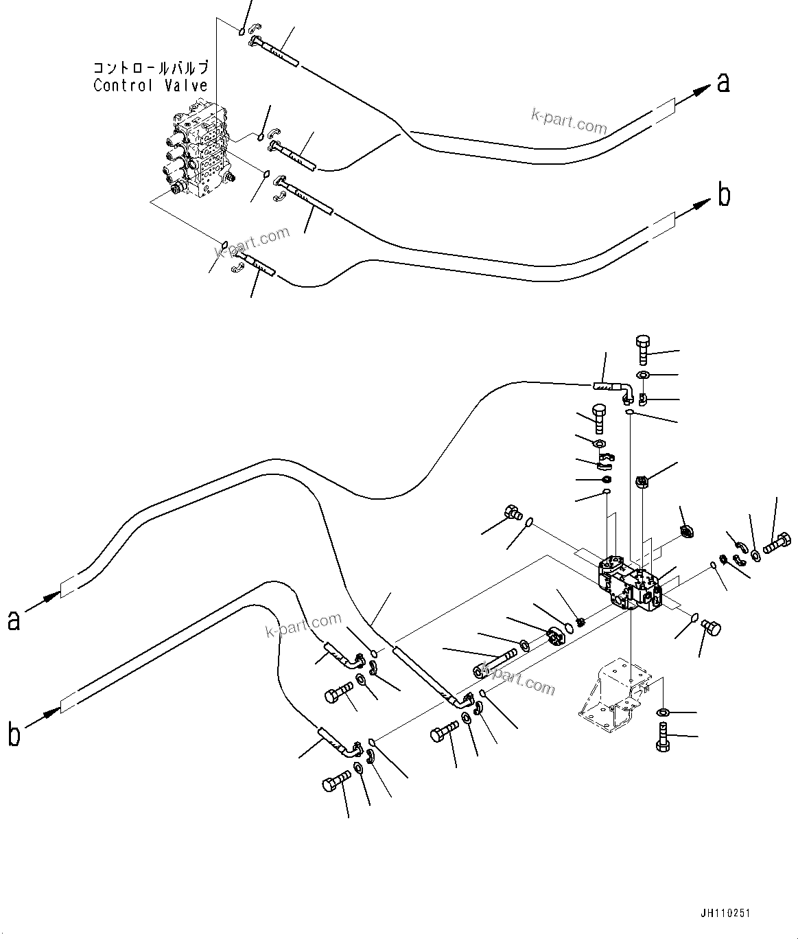 Komatsu parts book diagram for D275A-6 S/N 190001-UP (Mongolia Standard Machine): RIPPER PIPING, CONTROL VALVE TO BLOCK(#180001-)
