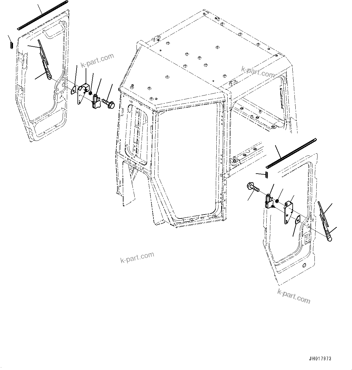 Komatsu parts book diagram for D275A-6 S/N 190001-UP (Mongolia Standard Machine): CAB, DOOR WIPER(#190001-)
