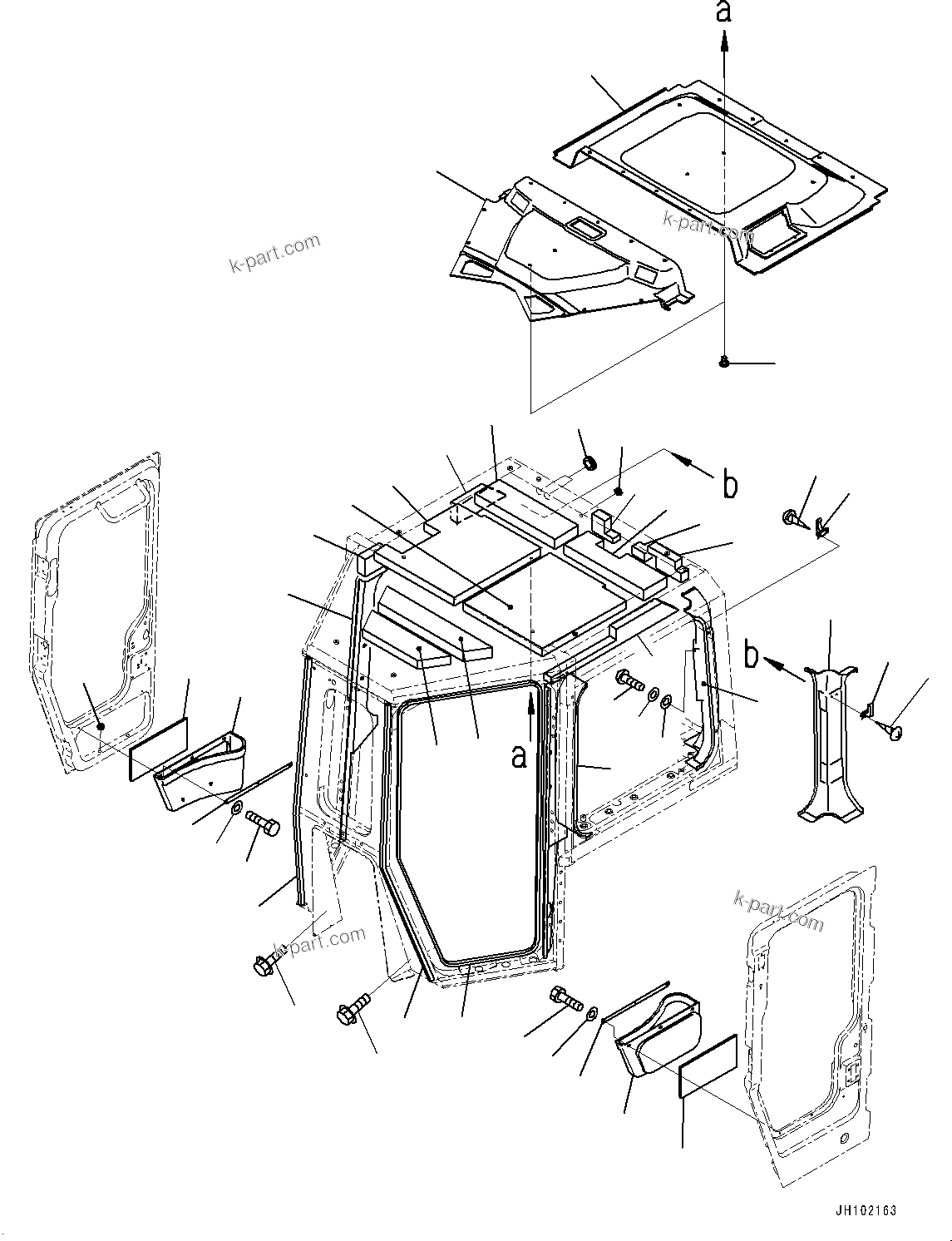 Komatsu parts book diagram for D275A-6 S/N 190001-UP (Mongolia Standard Machine): CAB, ROOF LINING AND GARNISH(#190001-)