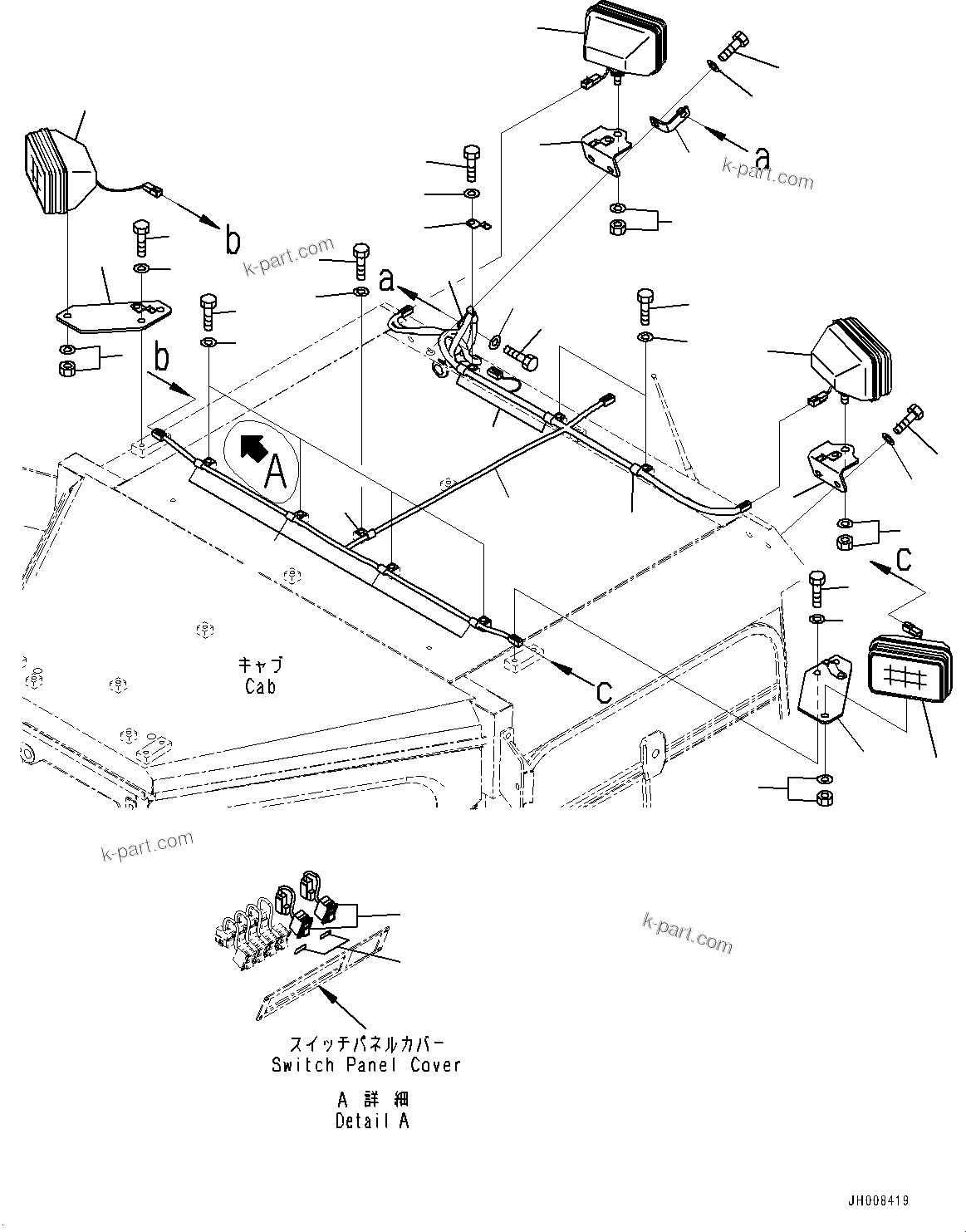 Komatsu parts book diagram for D275A-6 S/N 190001-UP (Mongolia Standard Machine): WORKING LAMP, (#180001-)
