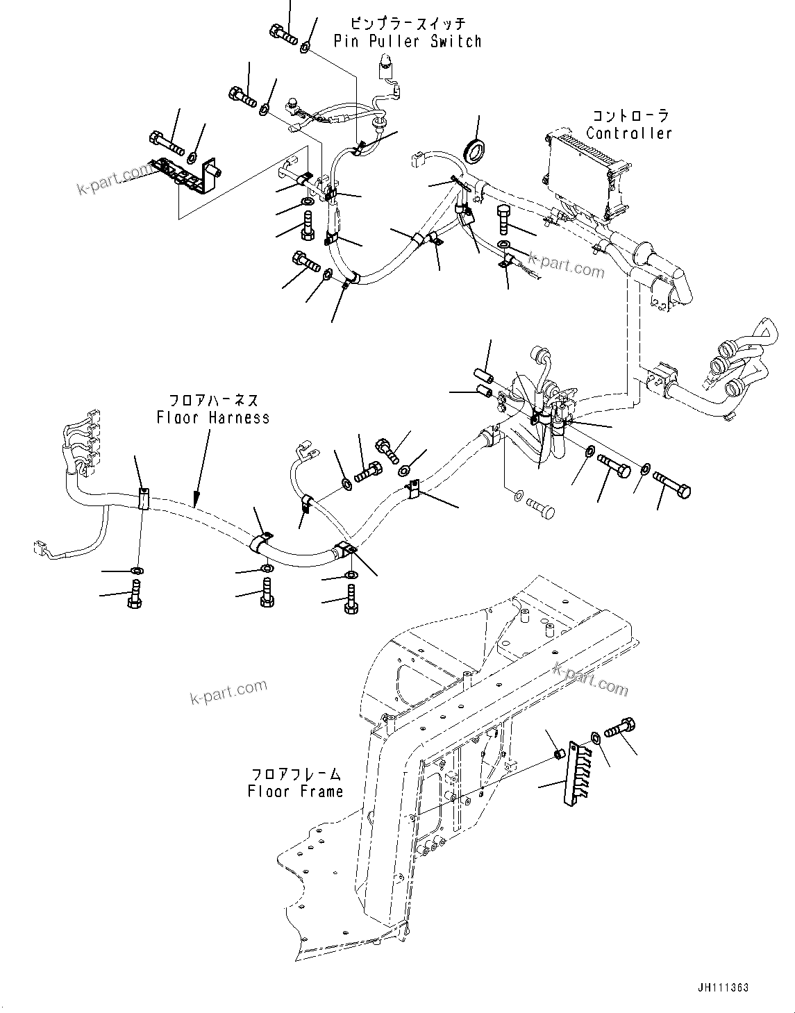 Komatsu parts book diagram for D275A-6 S/N 190001-UP (Mongolia Standard Machine): FLOOR FRAME, WIRING HARNESS (2/2)(#190001-)