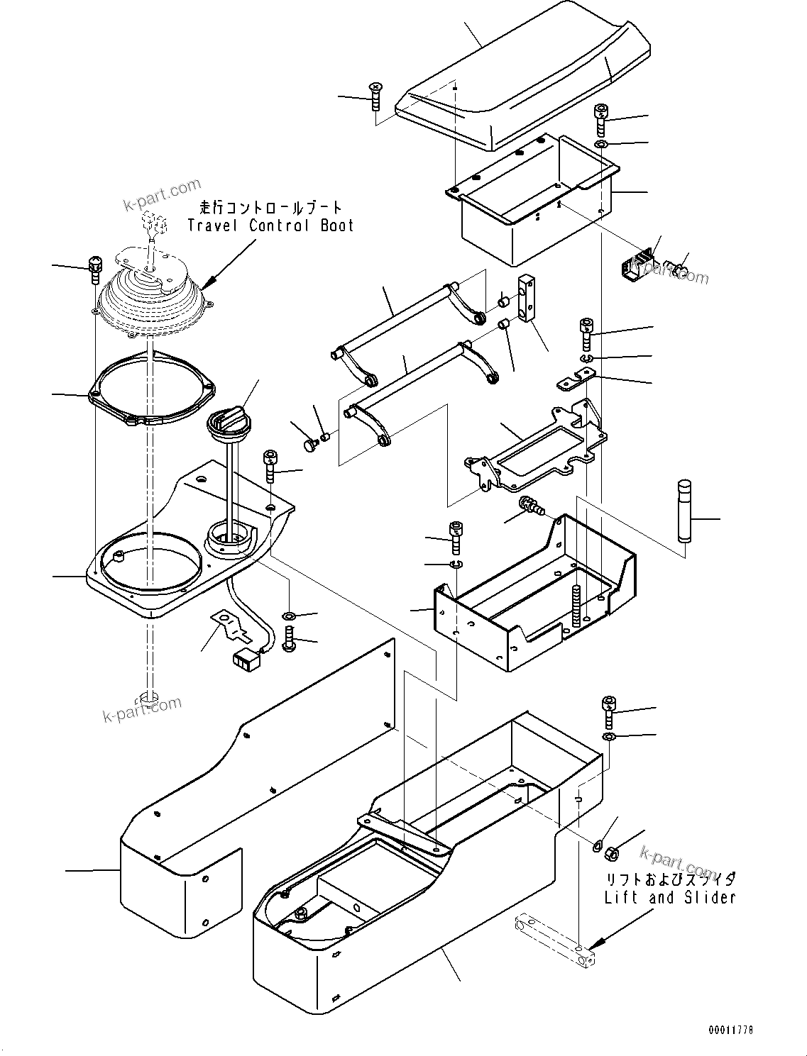 Komatsu parts book diagram for D275A-6 S/N 190001-UP (Mongolia Standard Machine): FLOOR FRAME, CONSOLE BOX(#190001-)