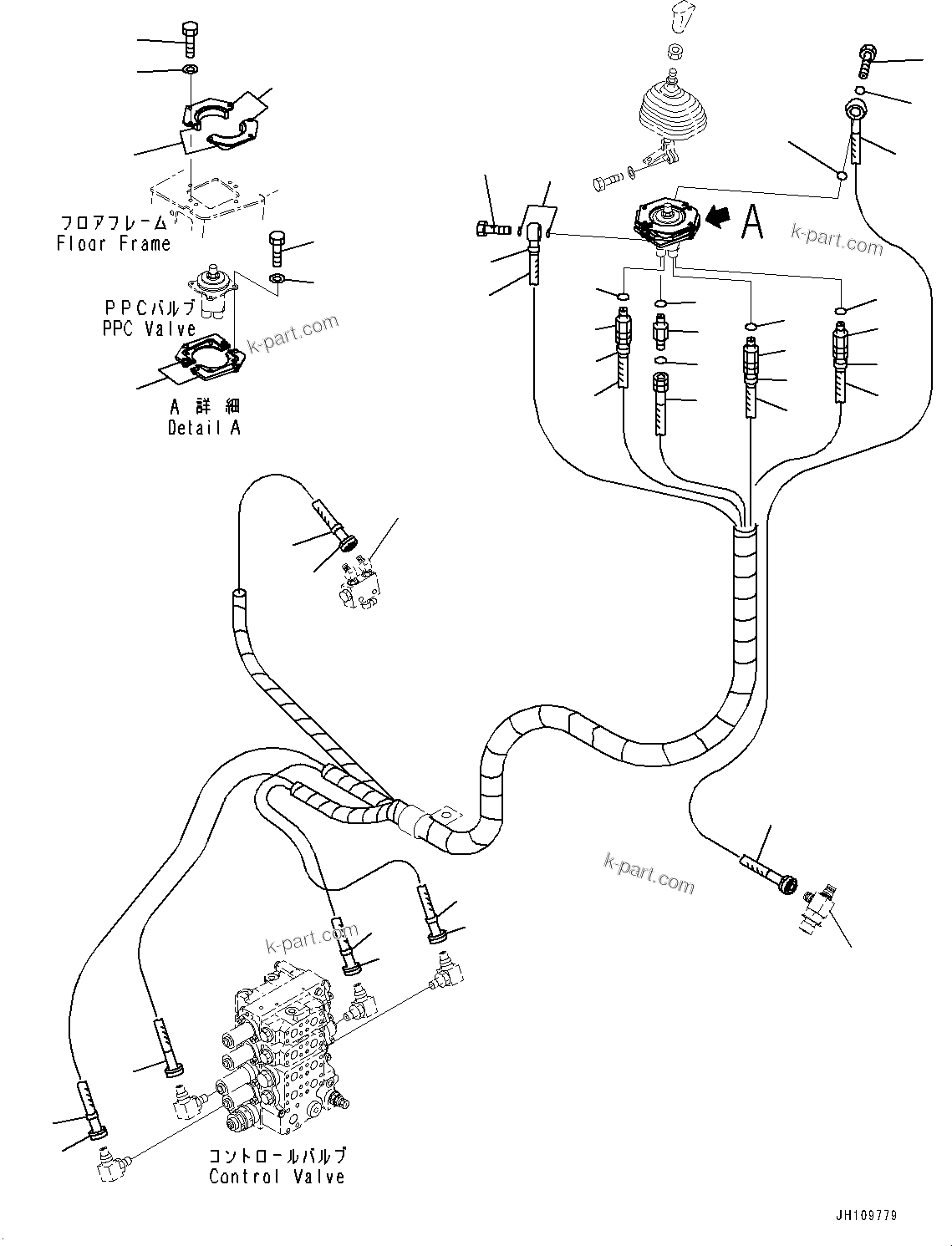 Komatsu parts book diagram for D275A-6 S/N 190001-UP (Mongolia Standard Machine): WORK EQUIPMENT CONTROL, PPC VALVE PIPING(#190001-)