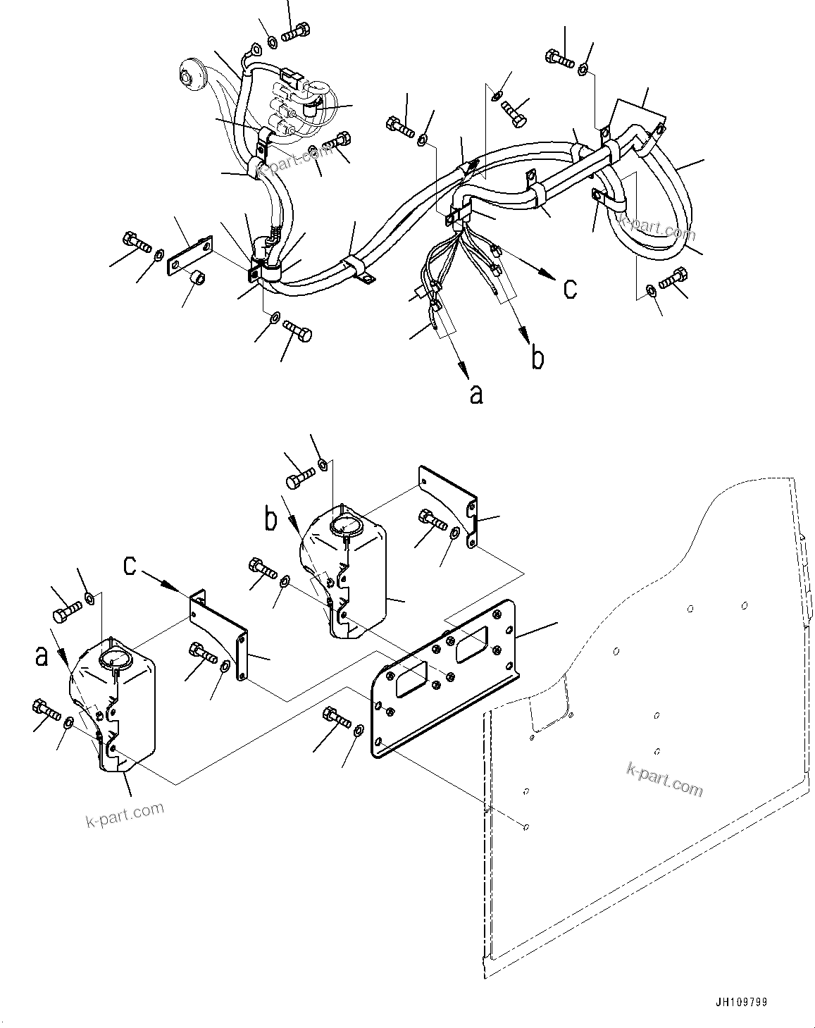 Komatsu parts book diagram for D275A-6 S/N 190001-UP (Mongolia Standard Machine): WINDOW WASHER TANK, (#180001-)