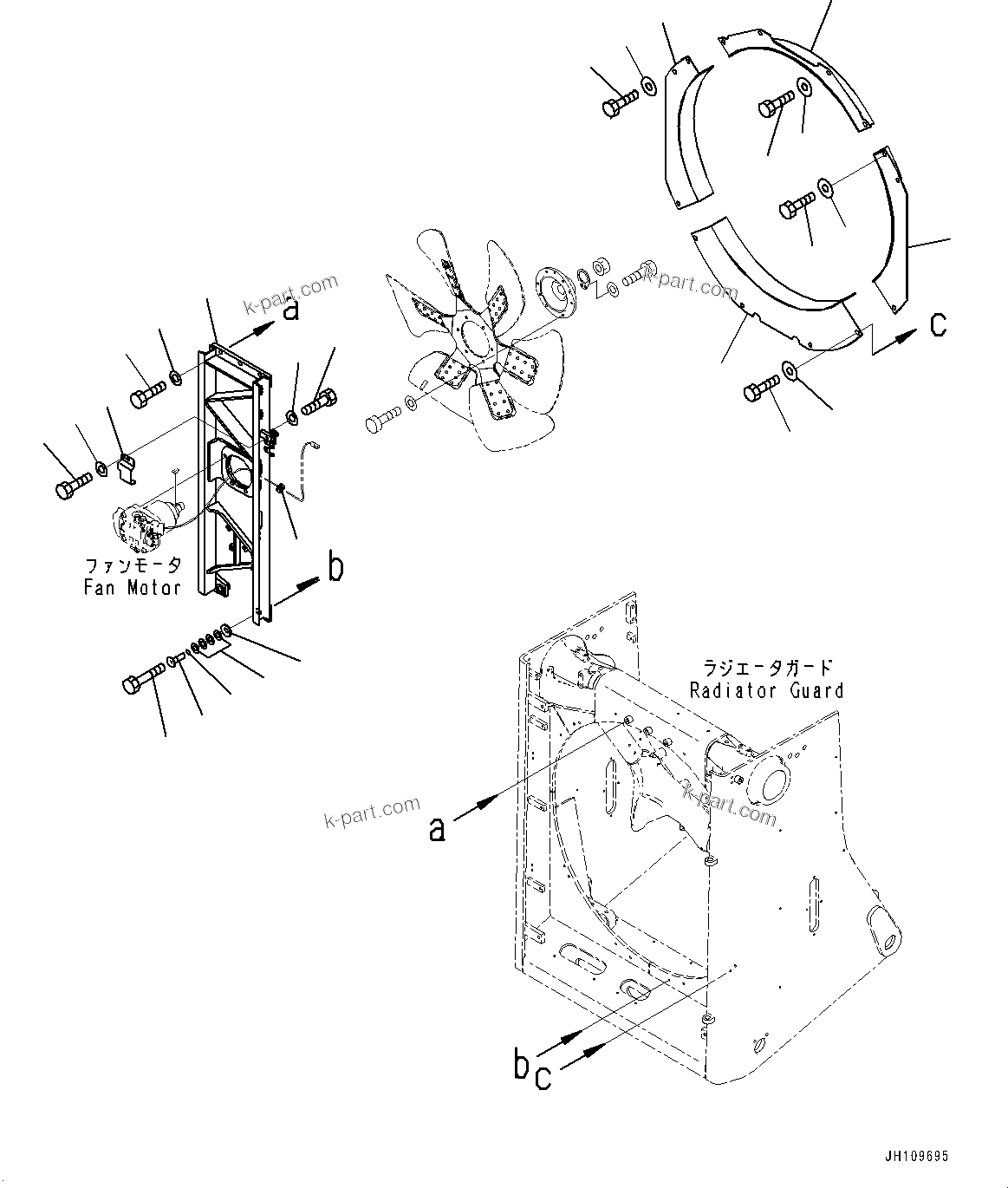 Komatsu parts book diagram for D275A-6 S/N 190001-UP (Mongolia Standard Machine): RADIATOR GUARD, FAN RELATED PARTS(#190001-)