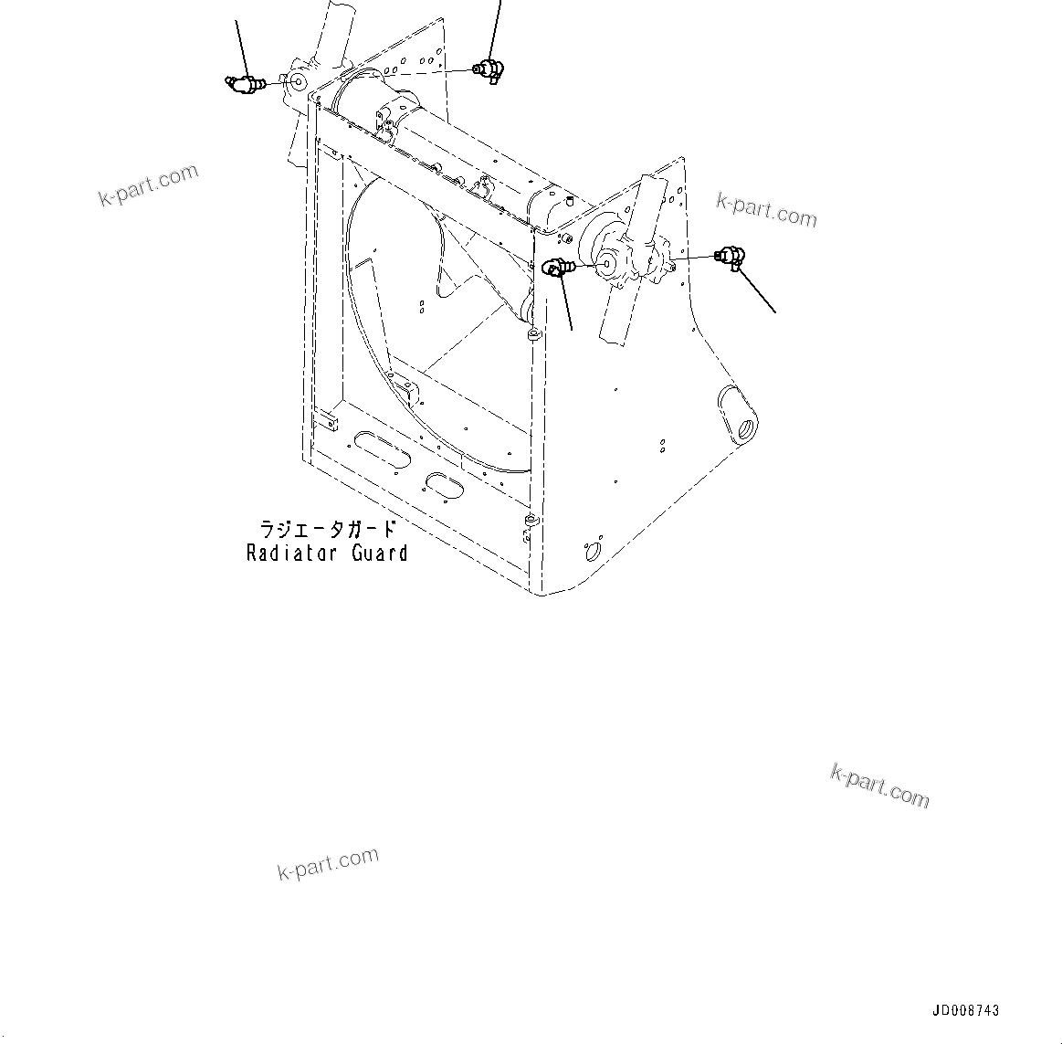 Komatsu parts book diagram for D275A-6 S/N 190001-UP (Mongolia Standard Machine): RADIATOR GUARD RELATED PARTS, FITTING(#180001-)