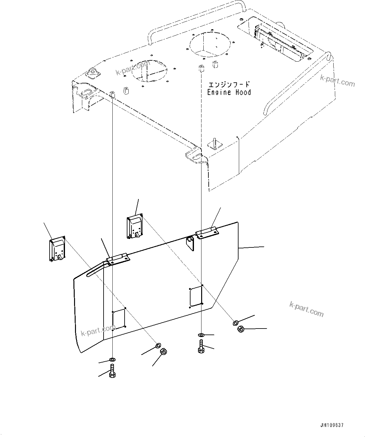 Komatsu parts book diagram for D275A-6 S/N 190001-UP (Mongolia Standard Machine): ENGINE HOOD AND SIDE COVER GROUP, SIDE COVER TOP, R.H.(#190001-)