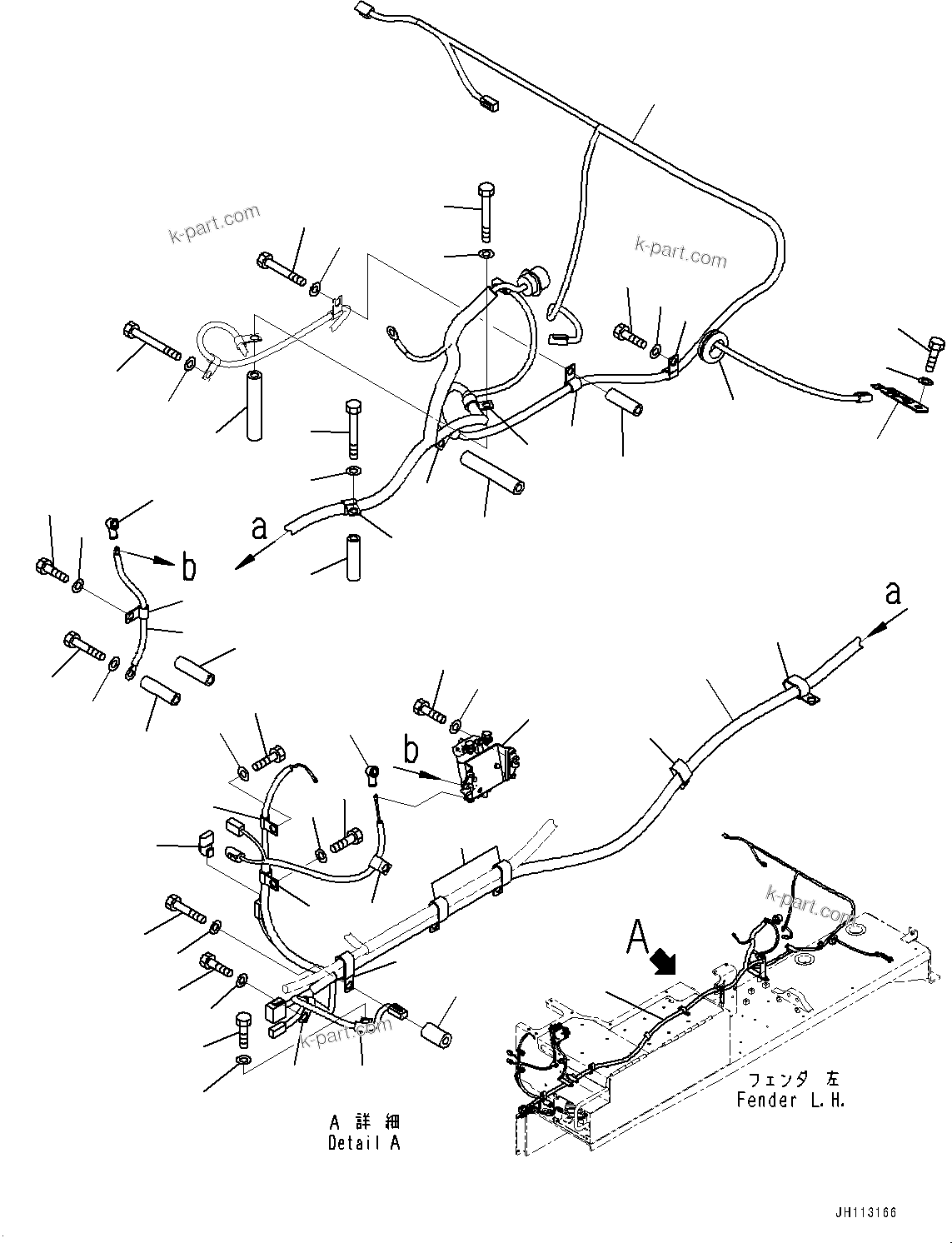 Komatsu parts book diagram for D275A-6 S/N 190001-UP (Mongolia Standard Machine): FENDER, WIRING HARNESS, L.H. (1/2)(#180001-)