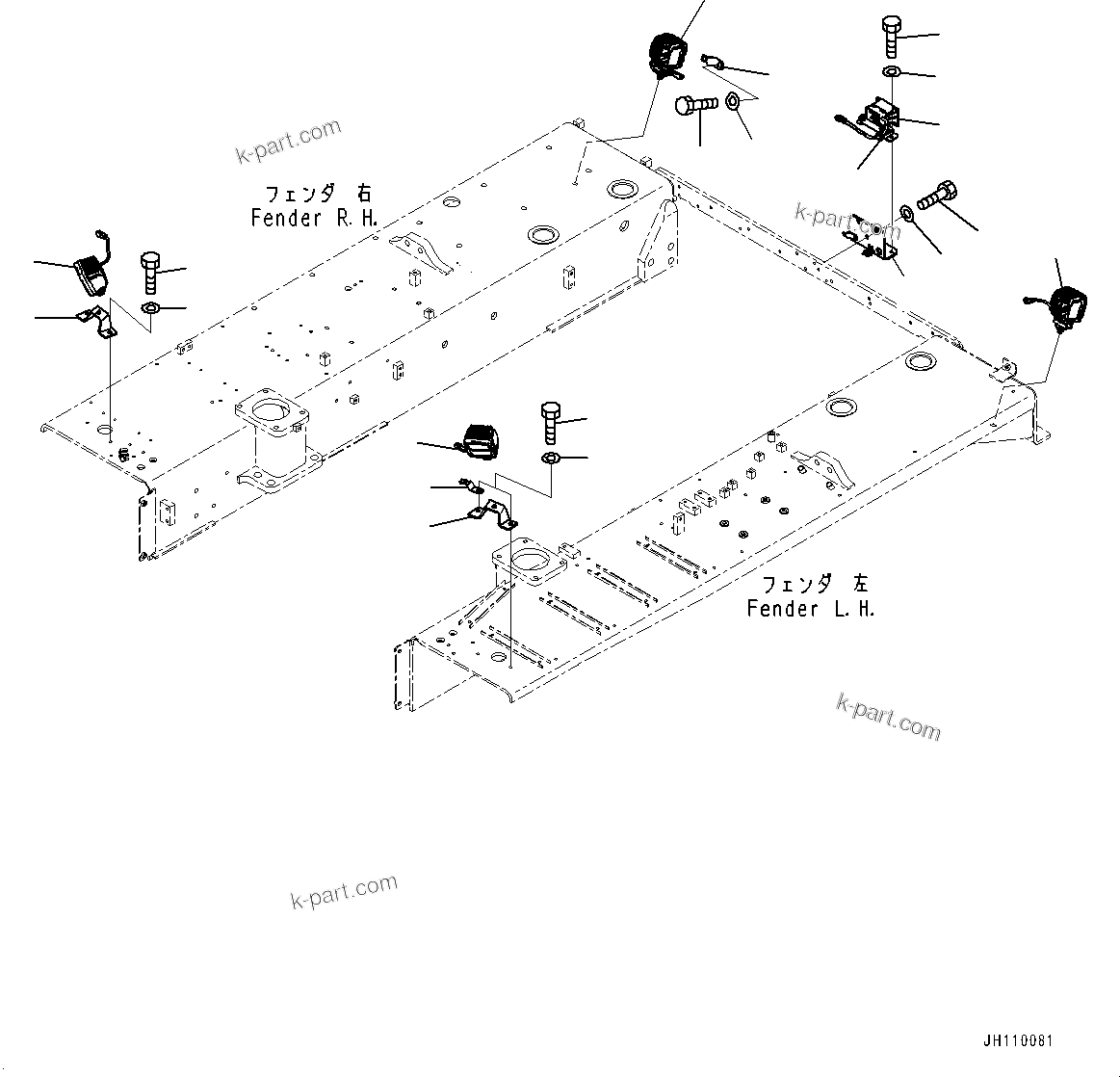 Komatsu parts book diagram for D275A-6 S/N 190001-UP (Mongolia Standard Machine): FENDER, BACKUP ALARM(#180001-)