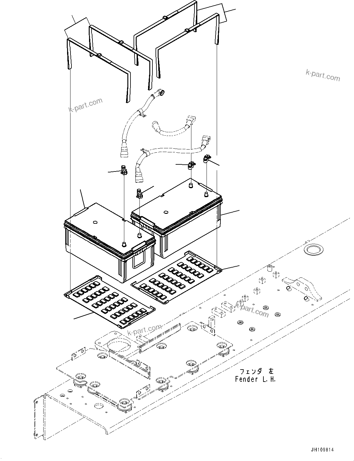 Komatsu parts book diagram for D275A-6 S/N 190001-UP (Mongolia Standard Machine): FENDER, BATTERY(#180001-)