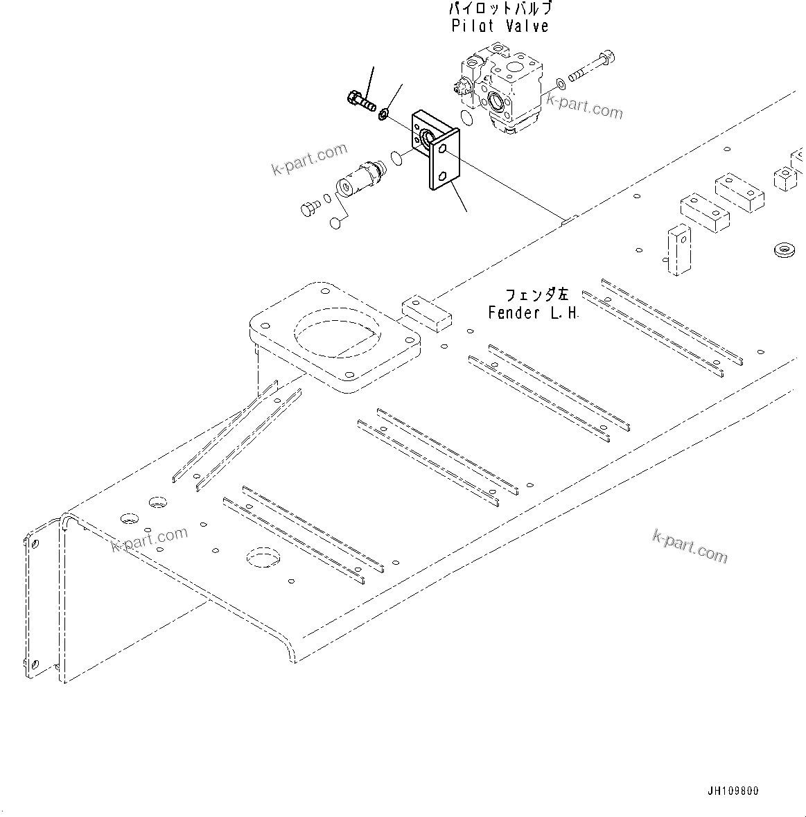Komatsu parts book diagram for D275A-6 S/N 190001-UP (Mongolia Standard Machine): FENDER, PILOT VALVE MOUNTING(#180001-)