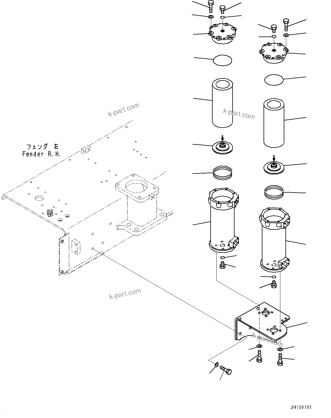 Komatsu parts book diagram for D275A-6 S/N 190001-UP (Mongolia Standard Machine): FENDER, POWER TRAIN FILTER(#180001-)