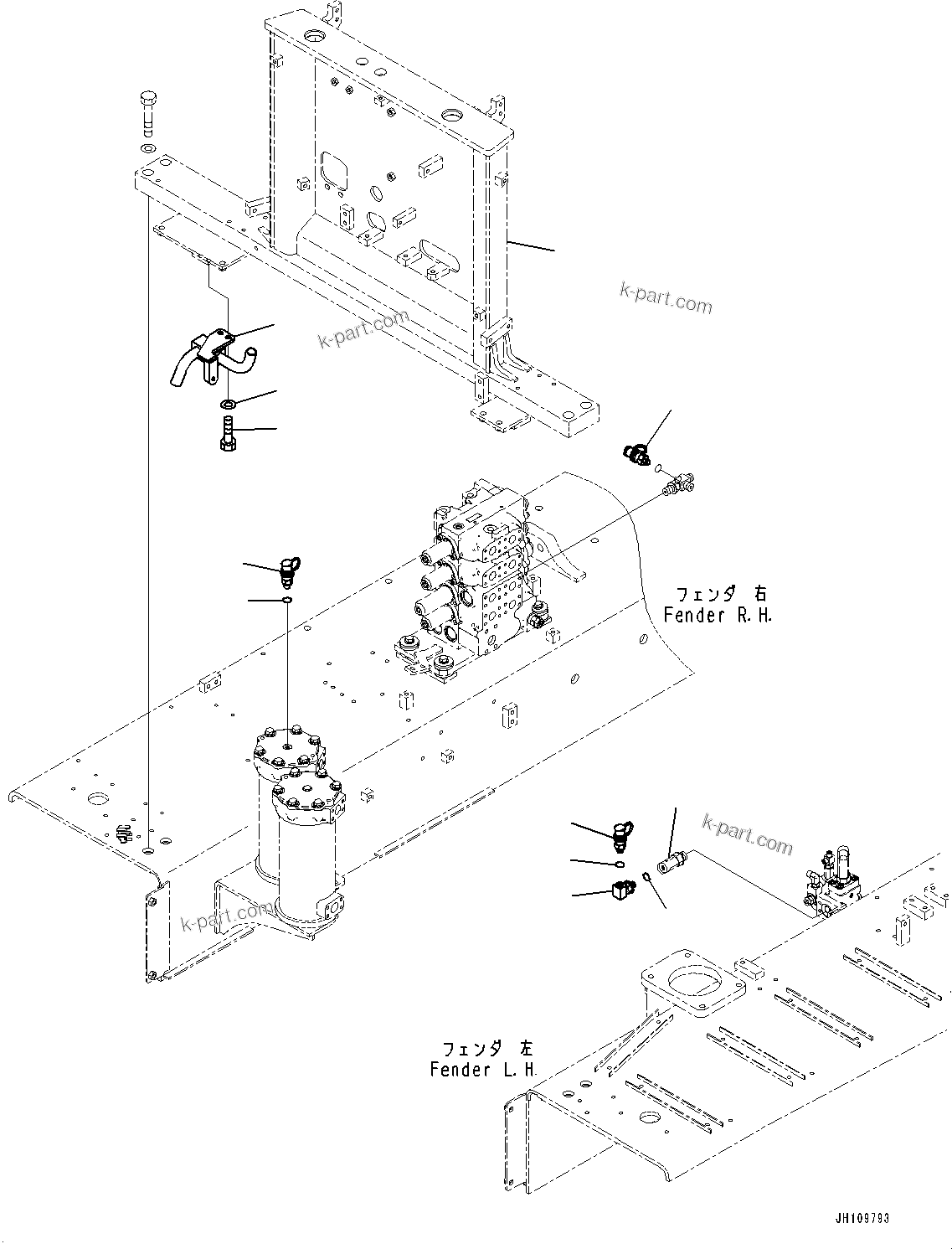 Komatsu parts book diagram for D275A-6 S/N 190001-UP (Mongolia Standard Machine): FENDER, HEATER RELATED PARTS(#180001-)